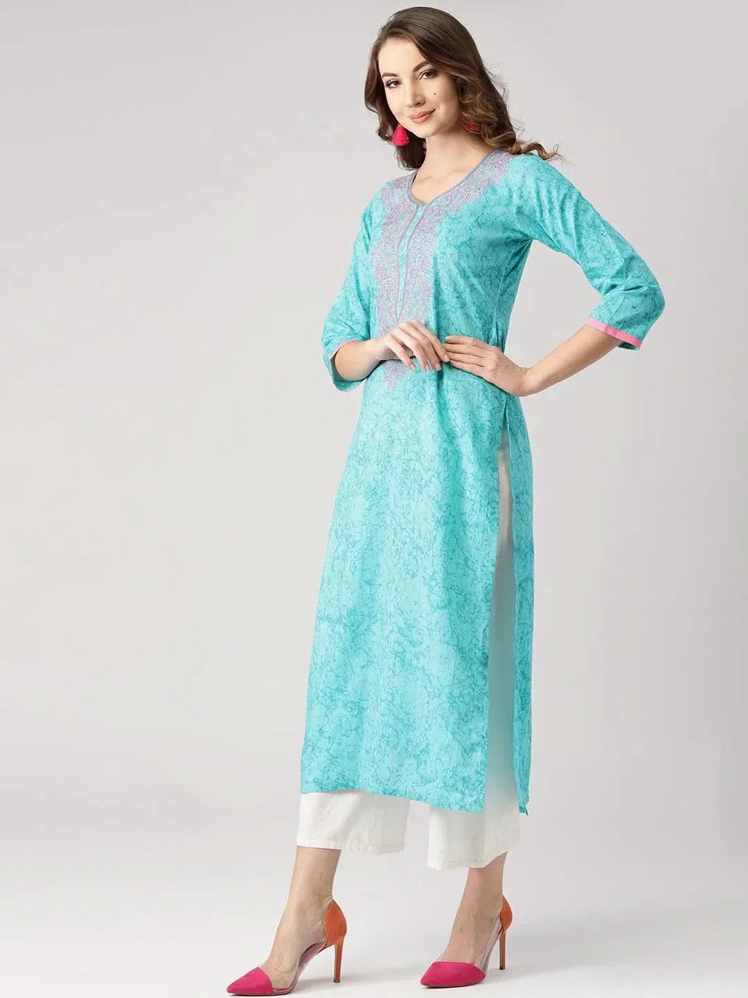 Anouk Blue Woven Design Cotton Kurta