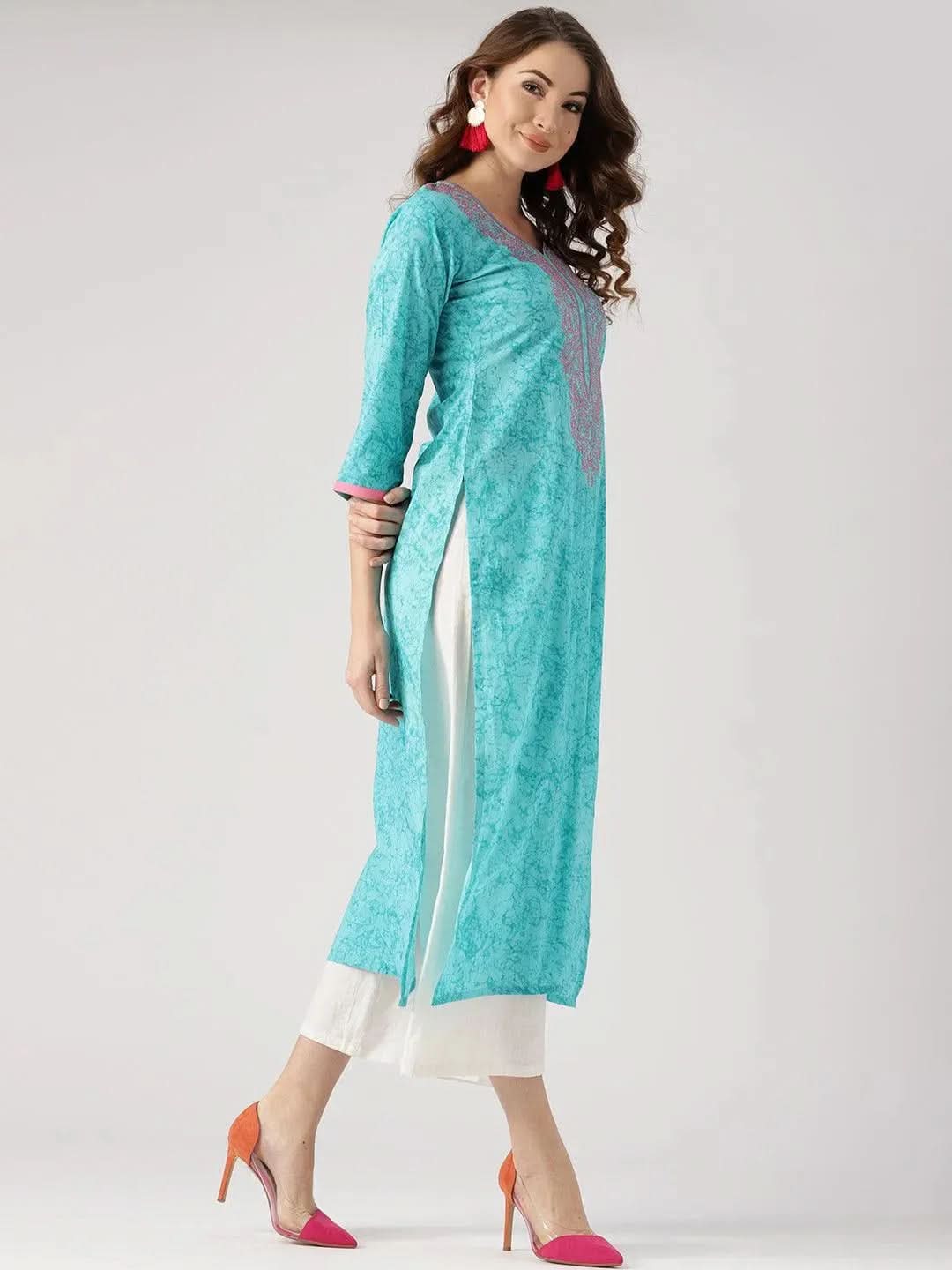 Anouk Blue Woven Design Cotton Kurta