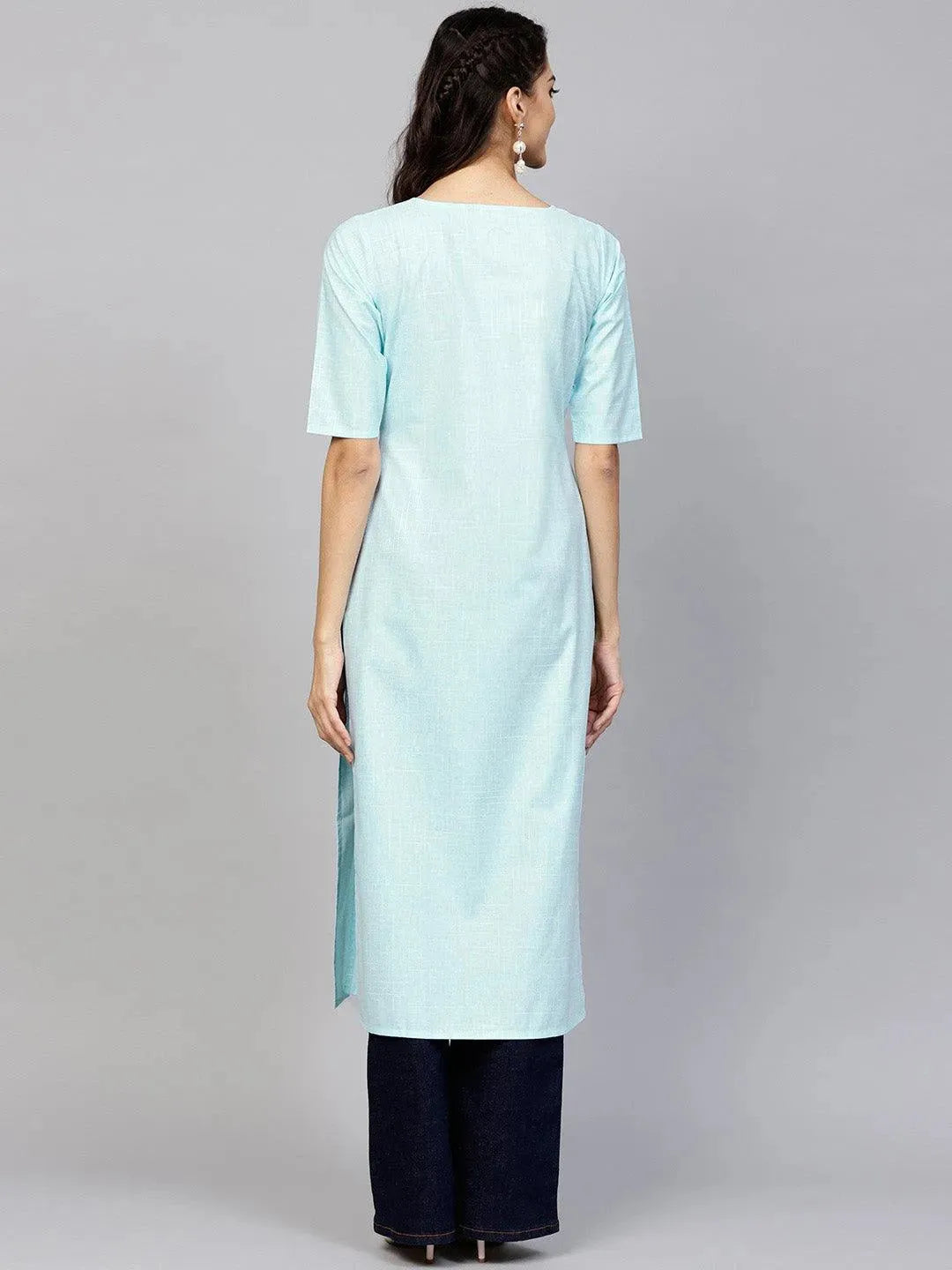 Anouk Blue Woven Design Cotton Kurta