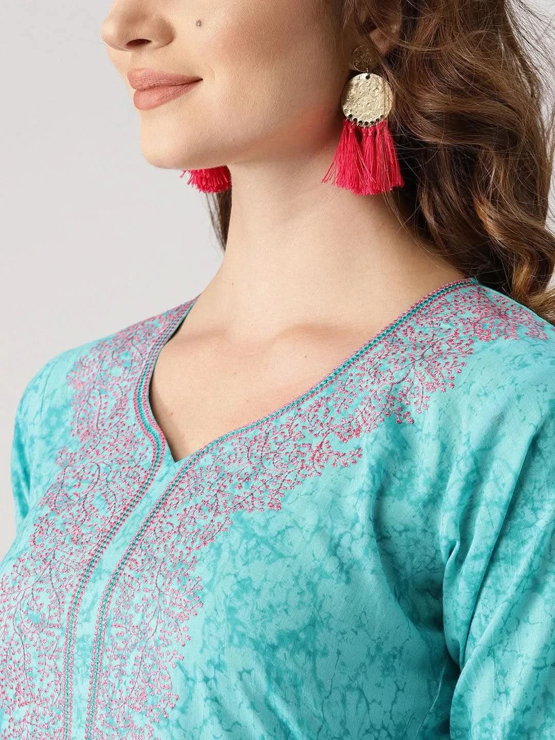 Anouk Blue Woven Design Cotton Kurta