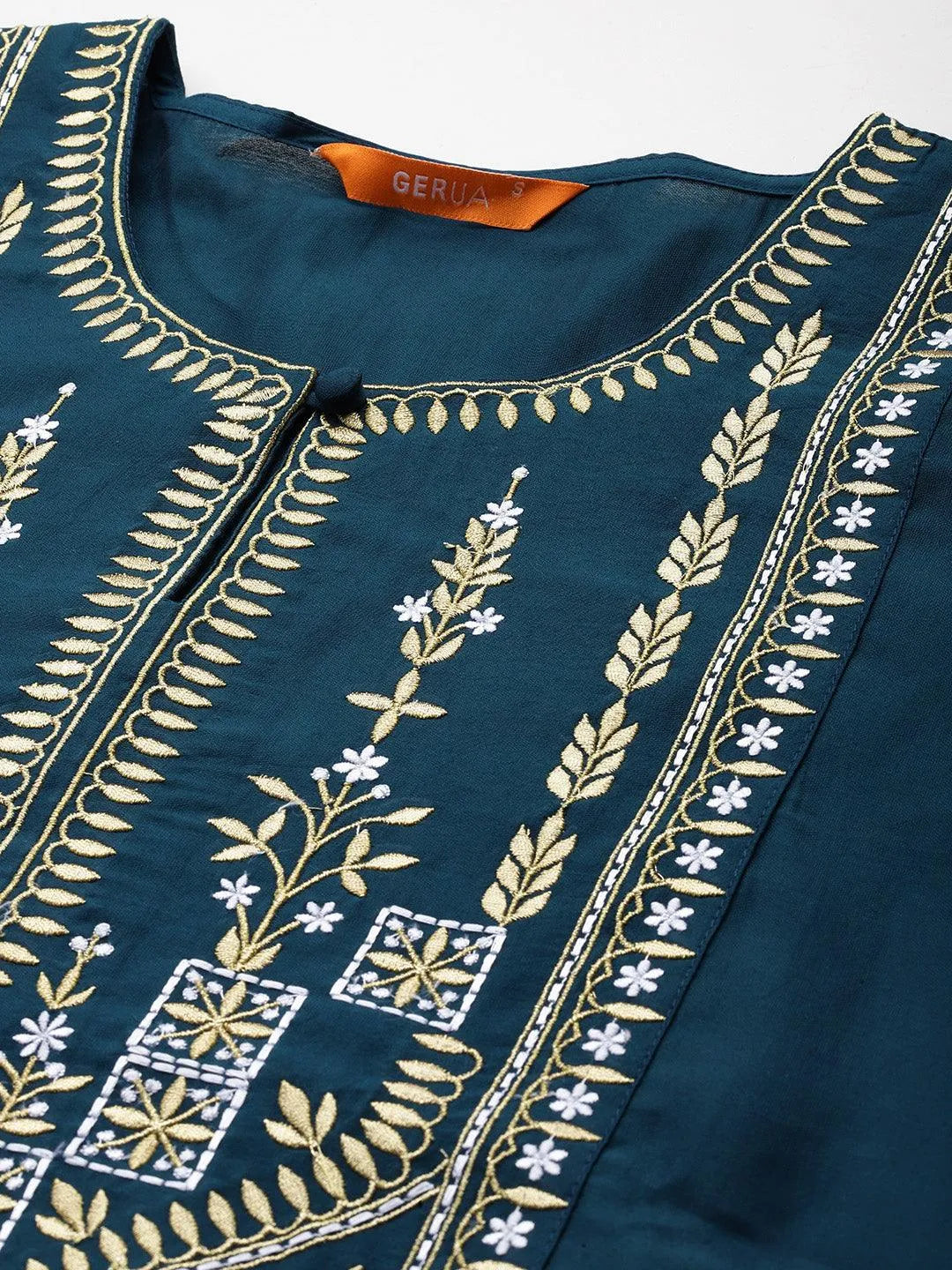 Anouk Blue Yoke Design Silk Blend Straight Suit With Dupatta