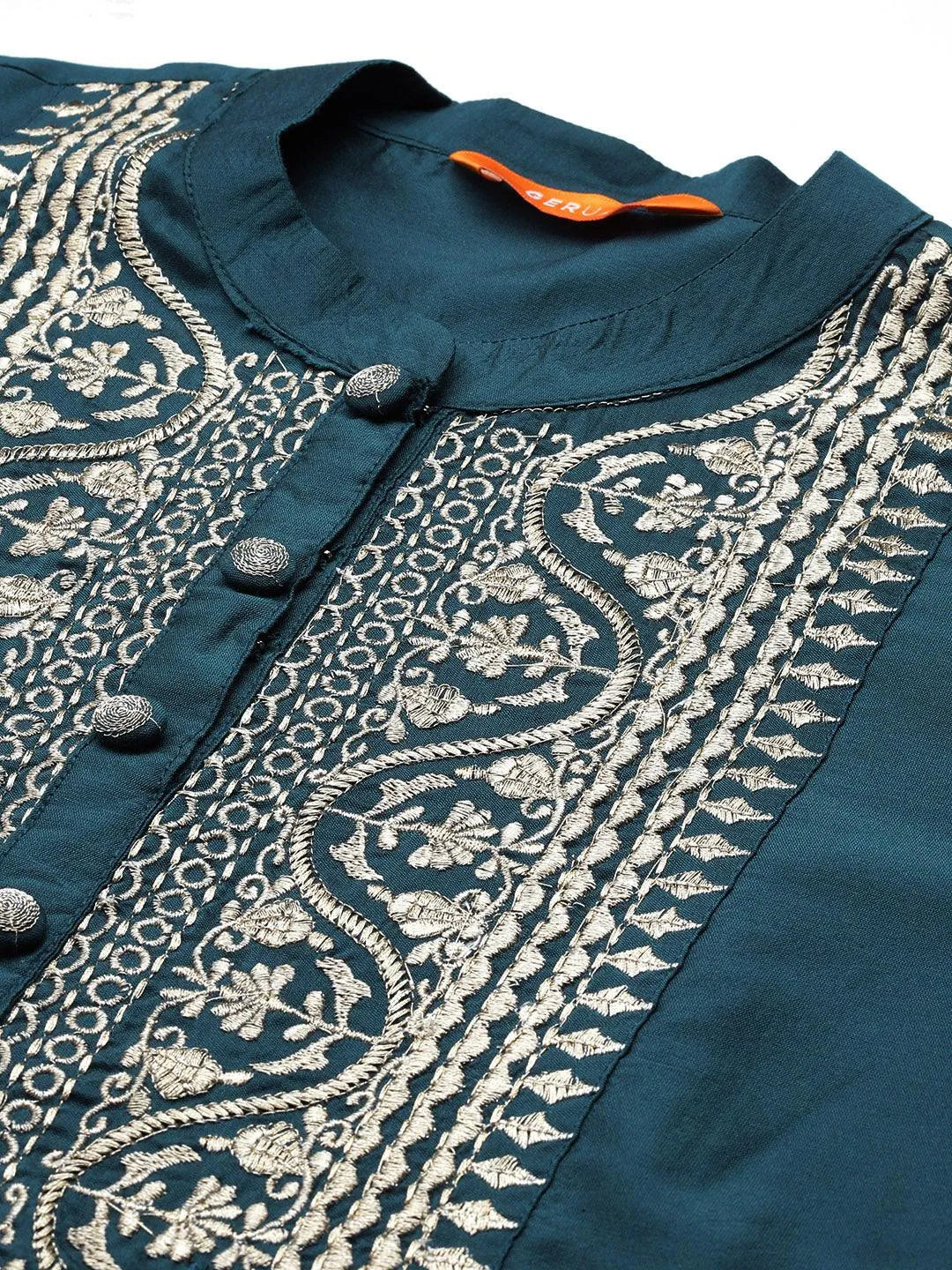 Anouk Blue Yoke Design Silk Blend Straight Suit With Dupatta