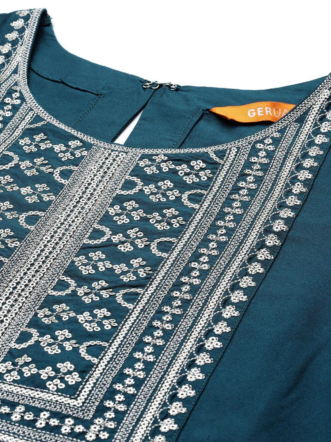 Anouk Blue Yoke Design Silk Blend Straight Suit With Dupatta