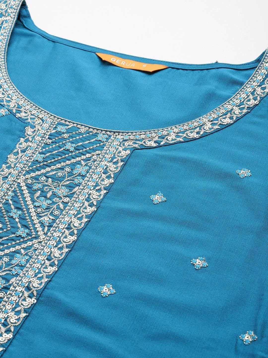 Anouk Blue Yoke Design Silk Blend Straight Suit With Dupatta