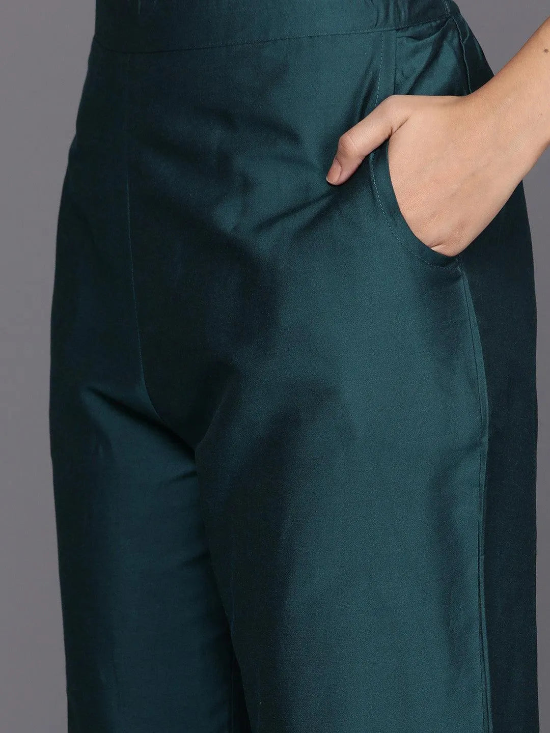 Anouk Blue Yoke Design Silk Blend Straight Suit With Dupatta