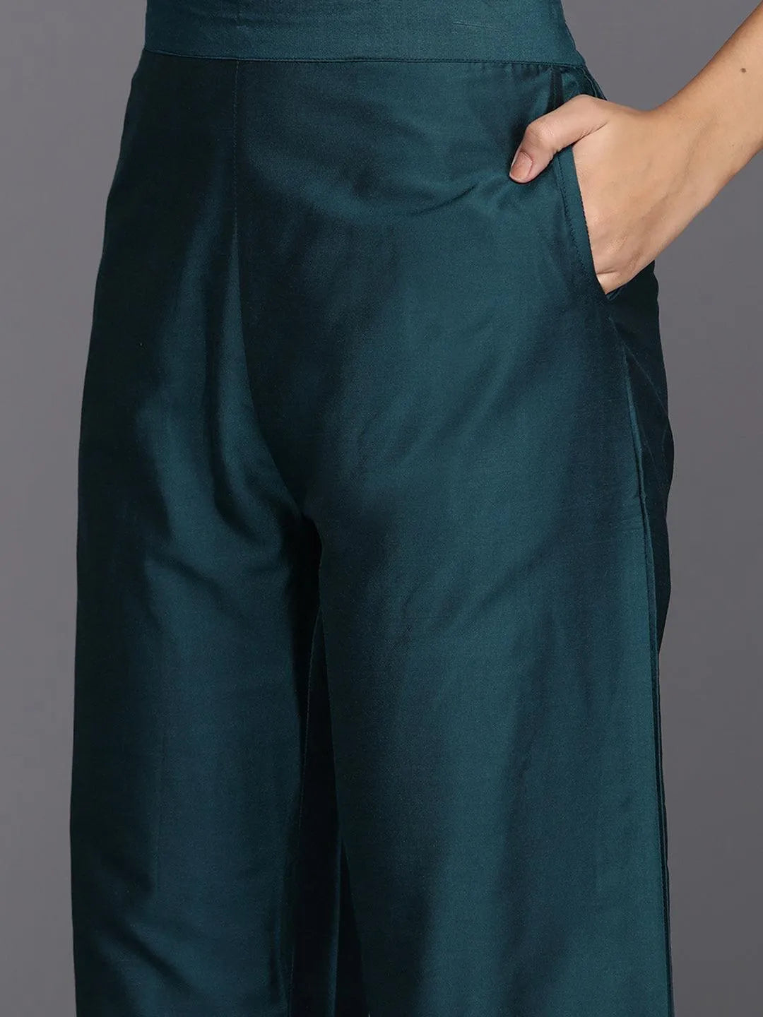 Anouk Blue Yoke Design Silk Blend Straight Suit With Dupatta