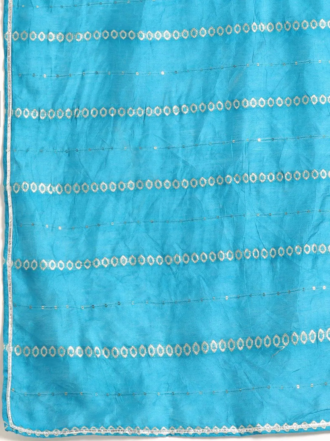 Anouk Blue Yoke Design Silk Blend Straight Suit With Dupatta