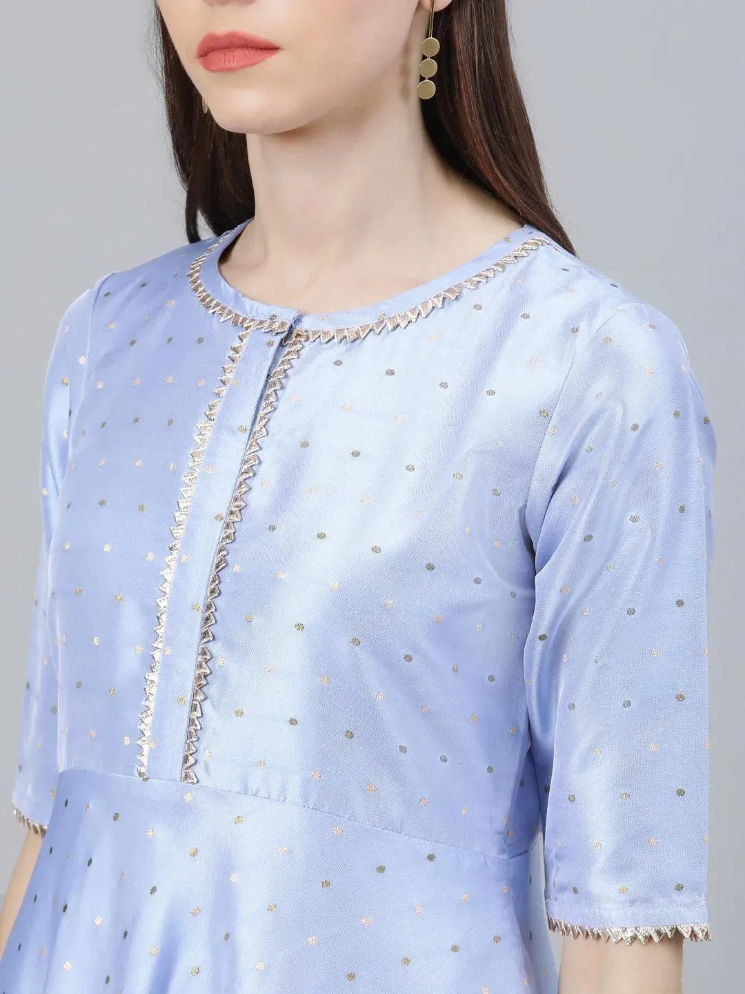 Anouk Blue Zari Work Chanderi Silk Anarkali Kurta With Palazzos & Dupatta