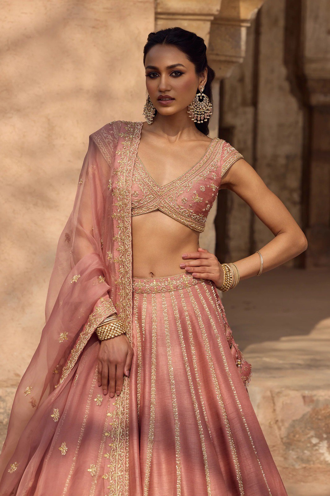Blush pink Fancy Zari Sequin Embroidered Lehenga Set