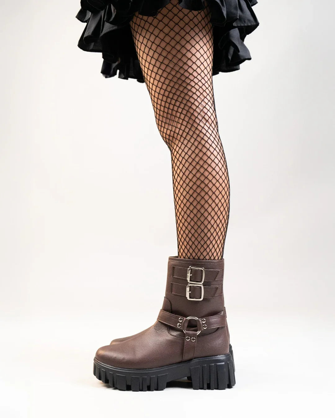 Retro Platform Plain Buckled Short Boots In Coffee Brown