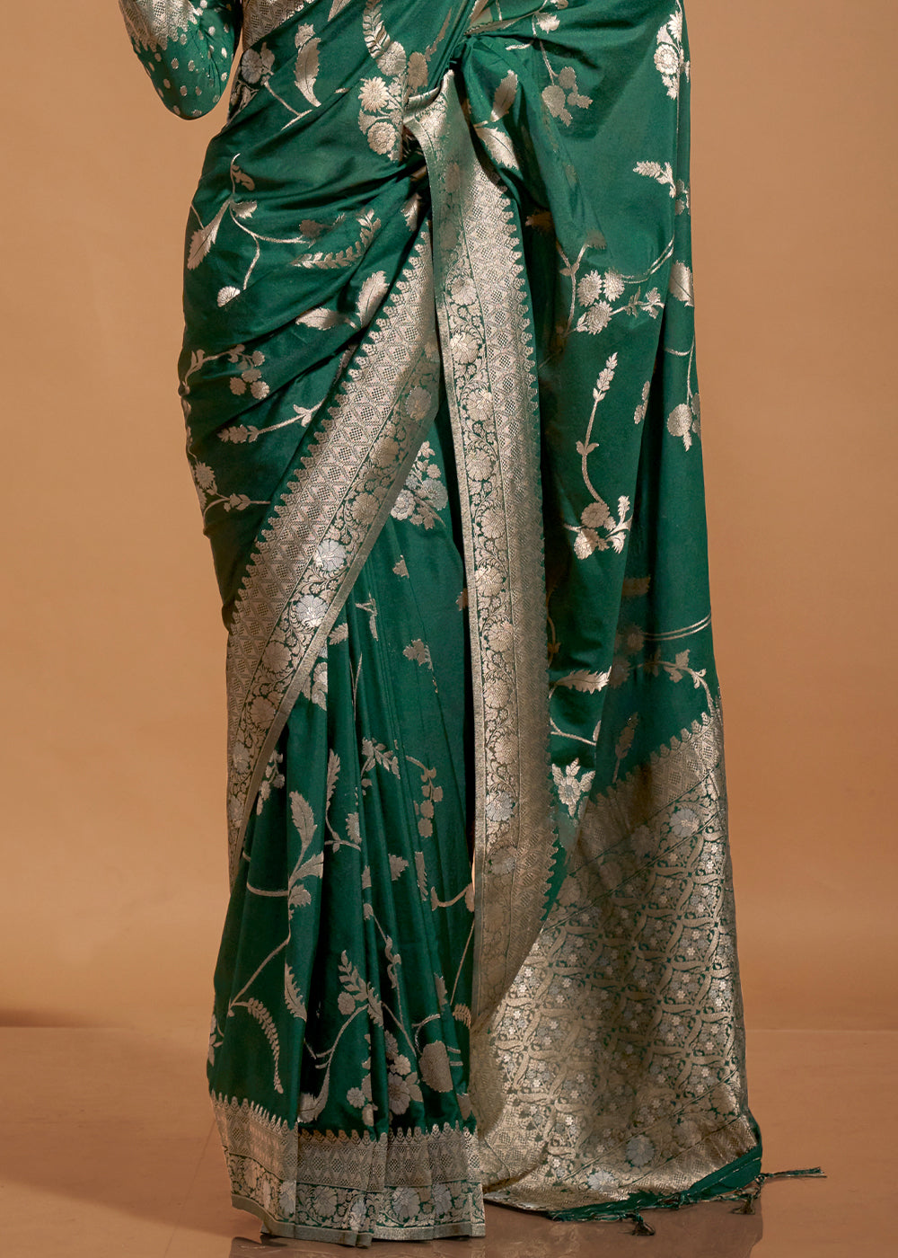 Bottle Green Fairytale Banarasi Georgette Silk Saree with Brocade Blouse – Summer Glam Edition