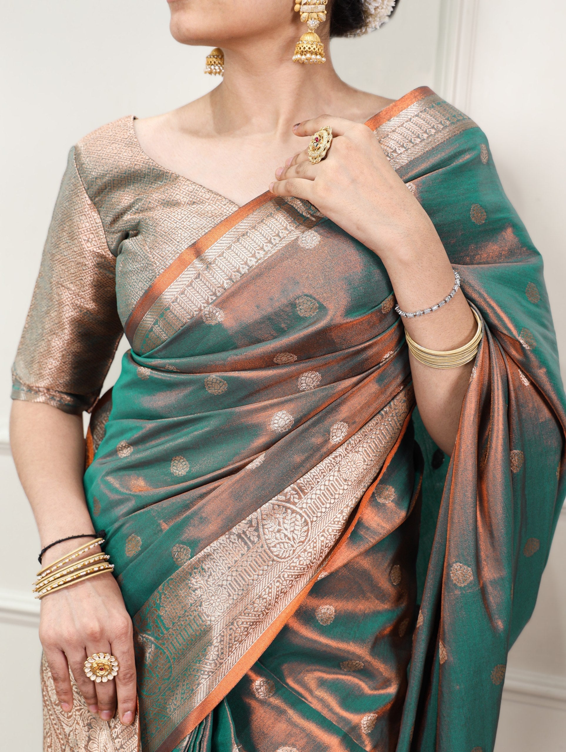 Bottle Green Traditional Kasavu Saree