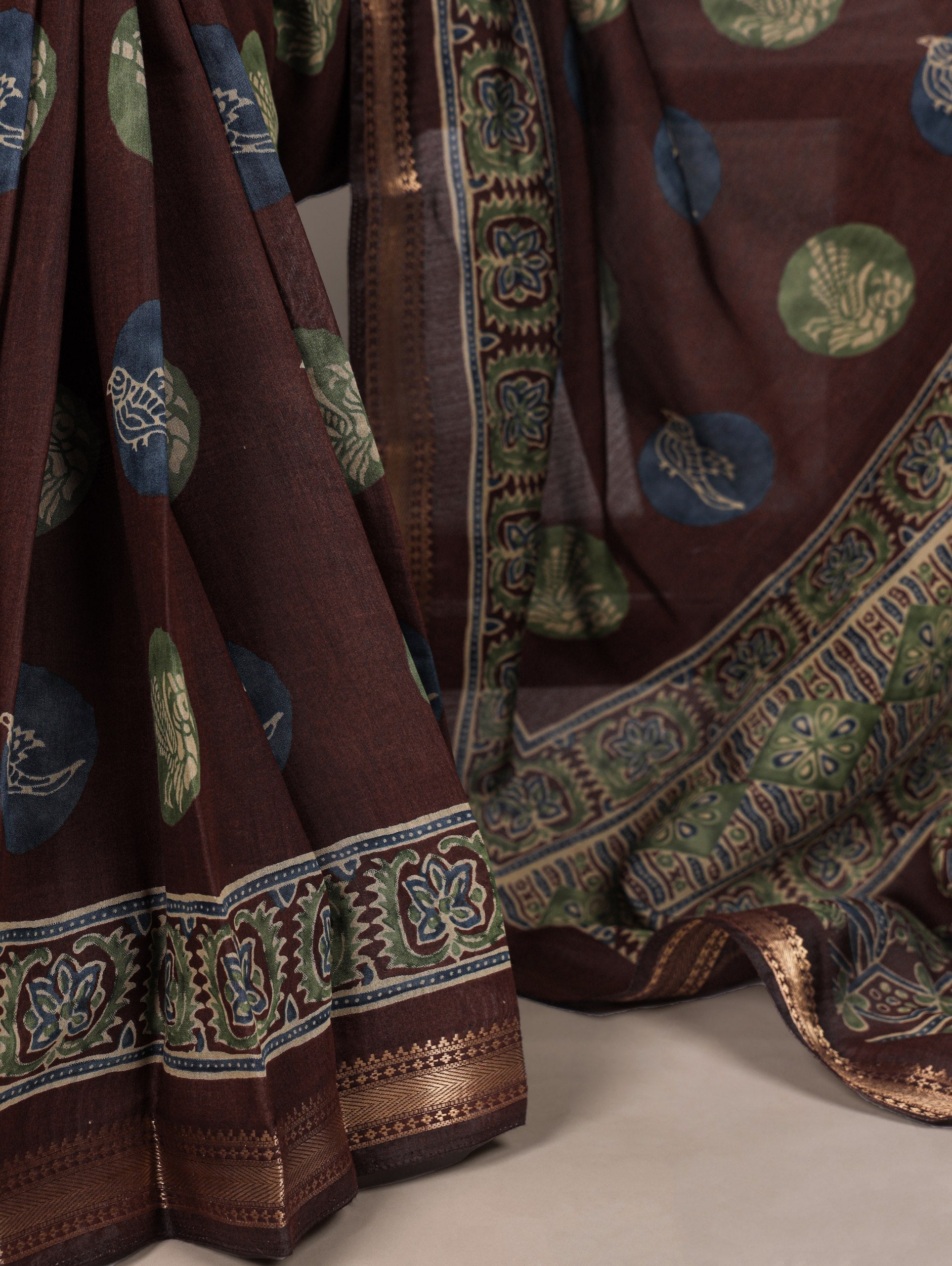 Brown Chanderi Printed Saree