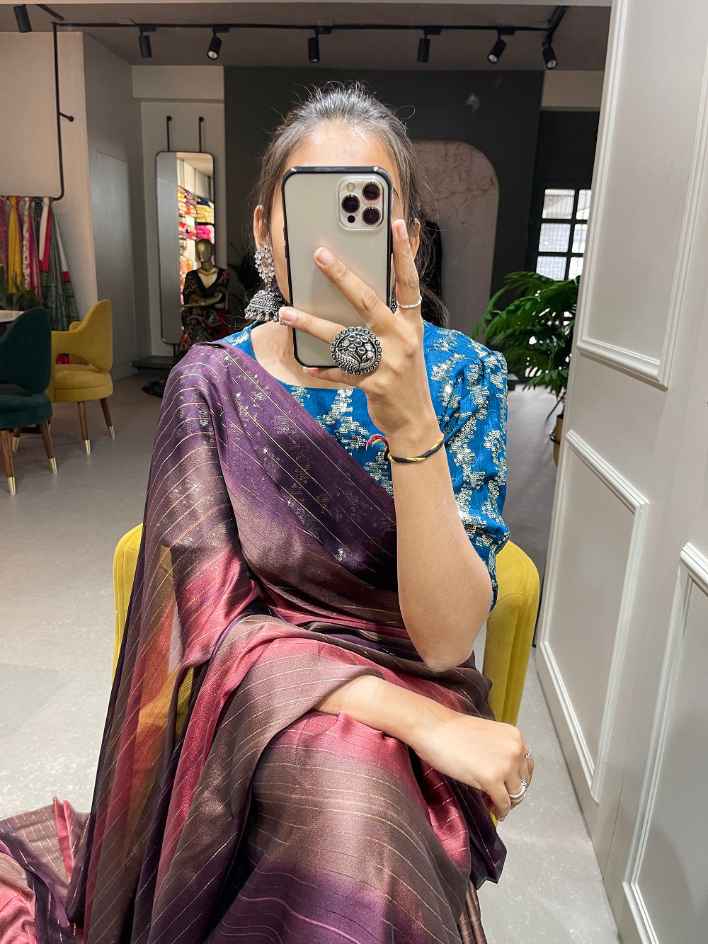 Brown Color Zari Lining Work Rangoli Padding Saree