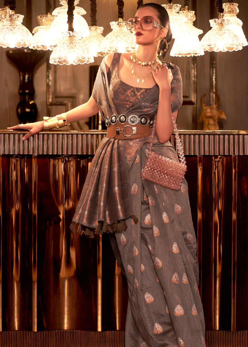 Brown Elegant Bollywood Cotton Silk Saree with Tassel Detailing