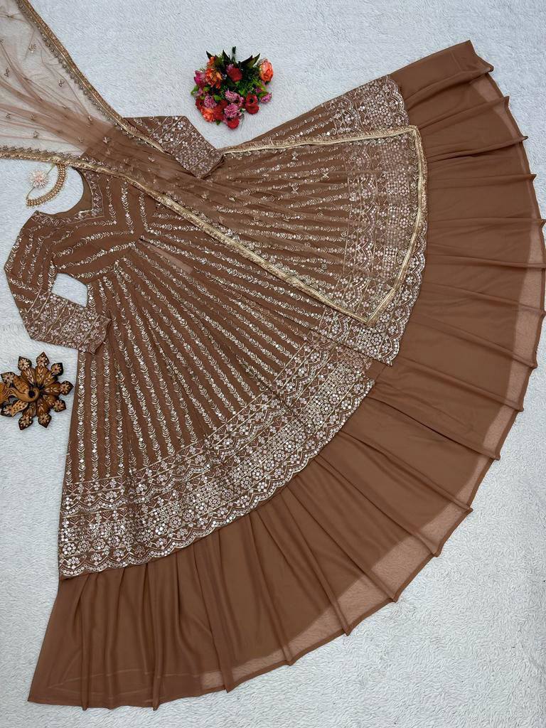 Brown Elegant Thread & Sequin Work Lehenga Choli Set