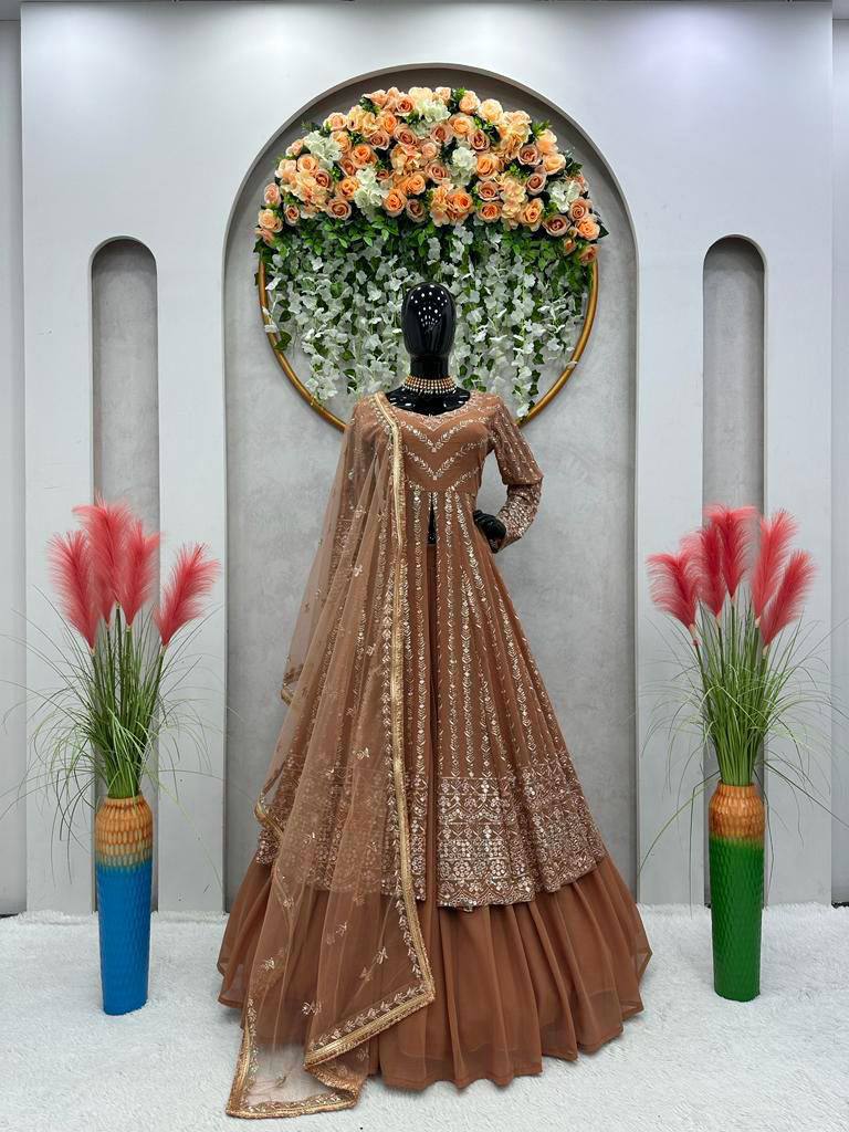Brown Elegant Thread & Sequin Work Lehenga Choli Set