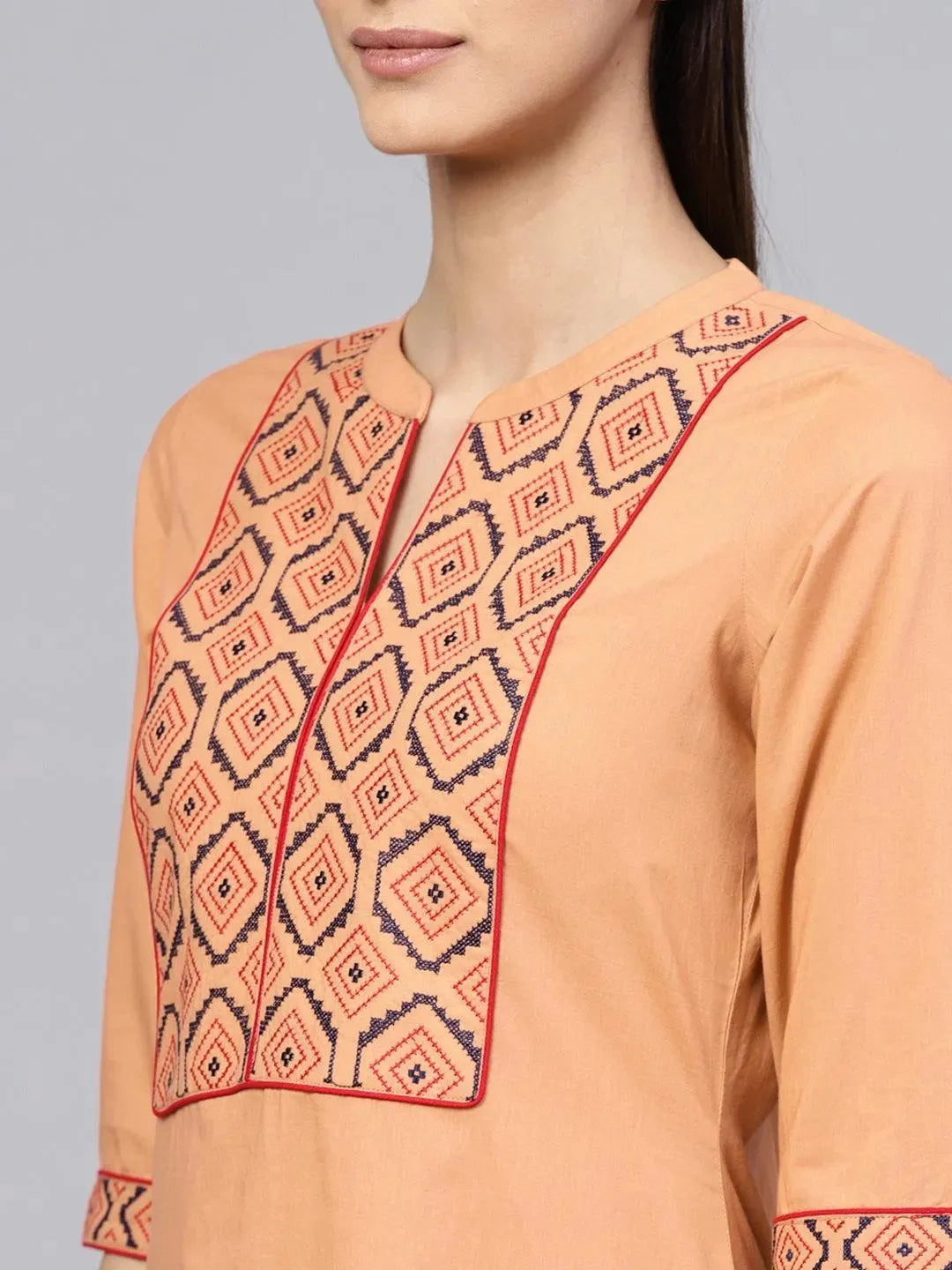 Anouk Brown Embroidered Cotton Straight Kurta With Trousers