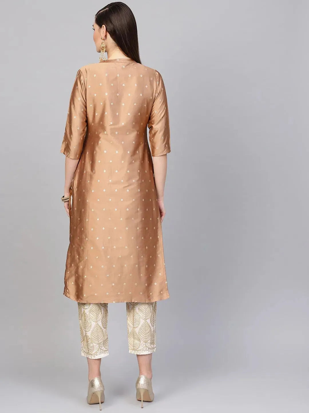 Anouk Brown Embroidered Polyester Straight Kurta With Trousers