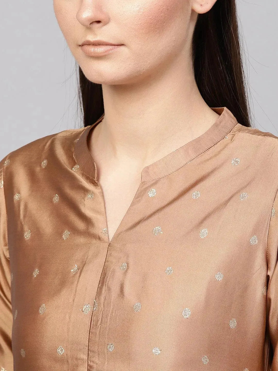 Anouk Brown Embroidered Polyester Straight Kurta With Trousers