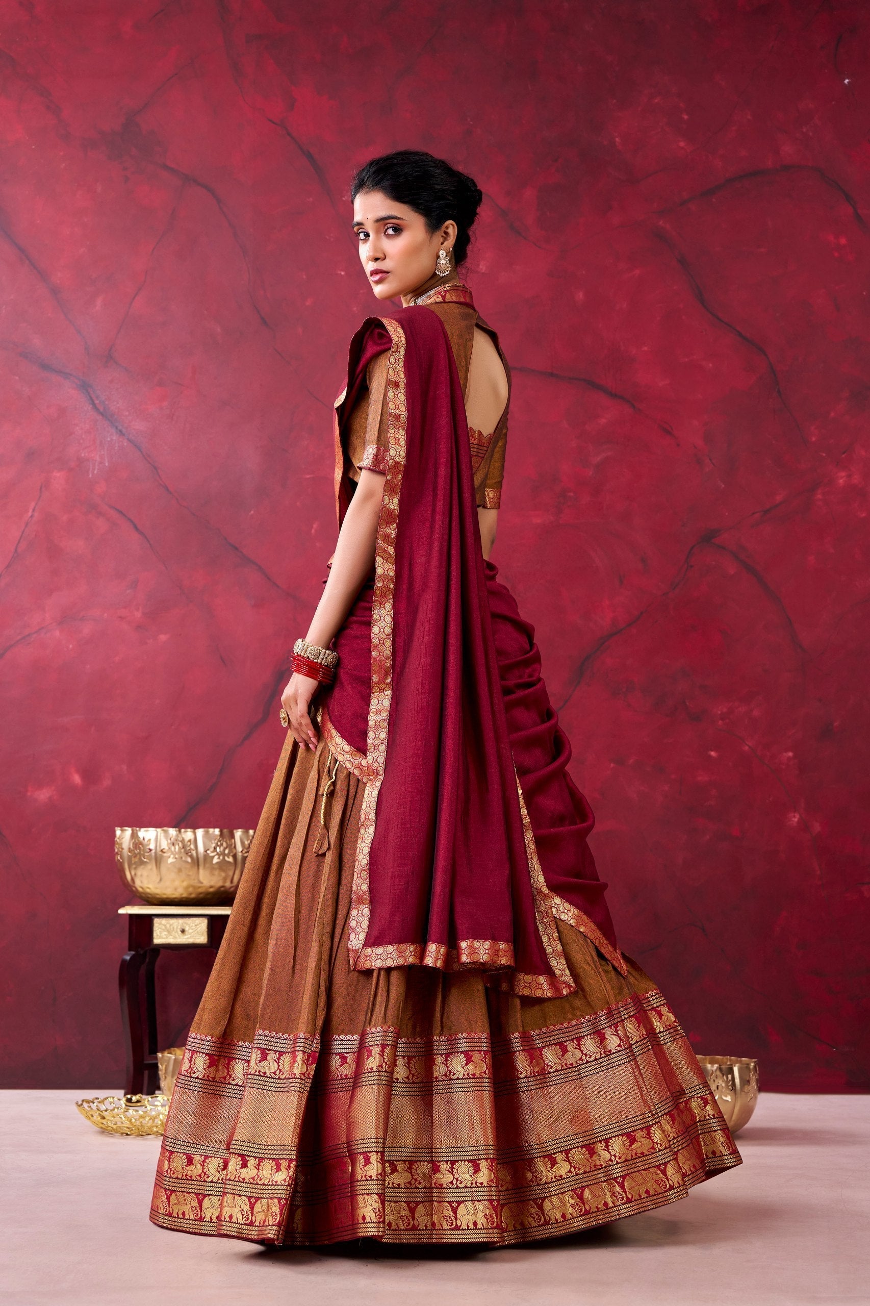 Brown Narayan Pet Cotton Lehenga Set
