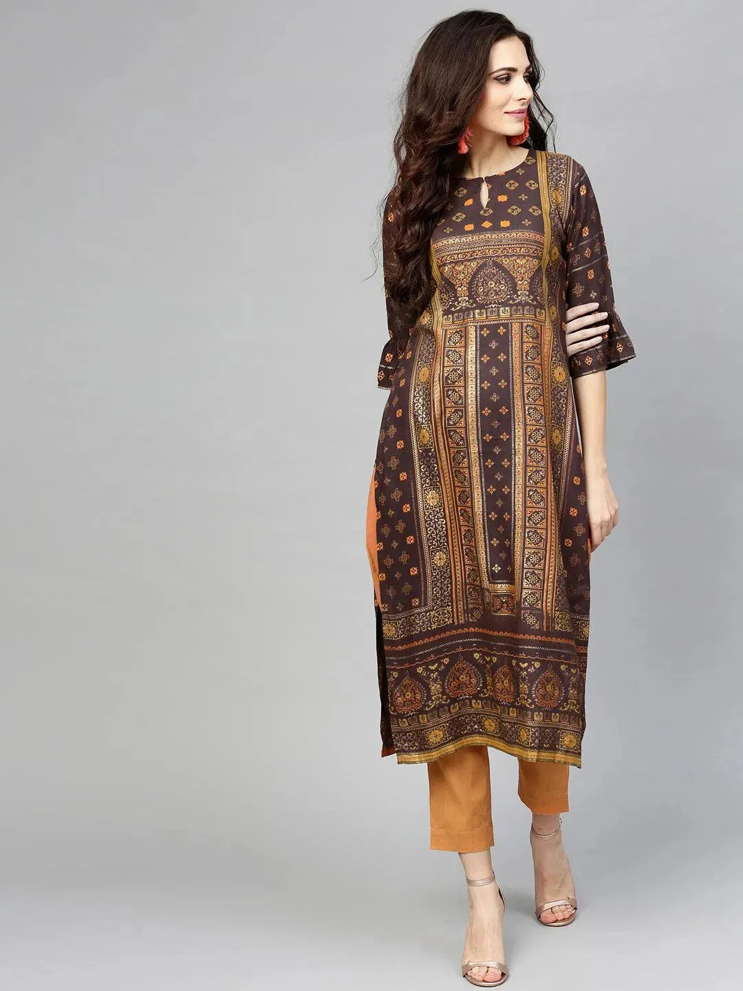 Anouk Brown Printed Rayon Kurta