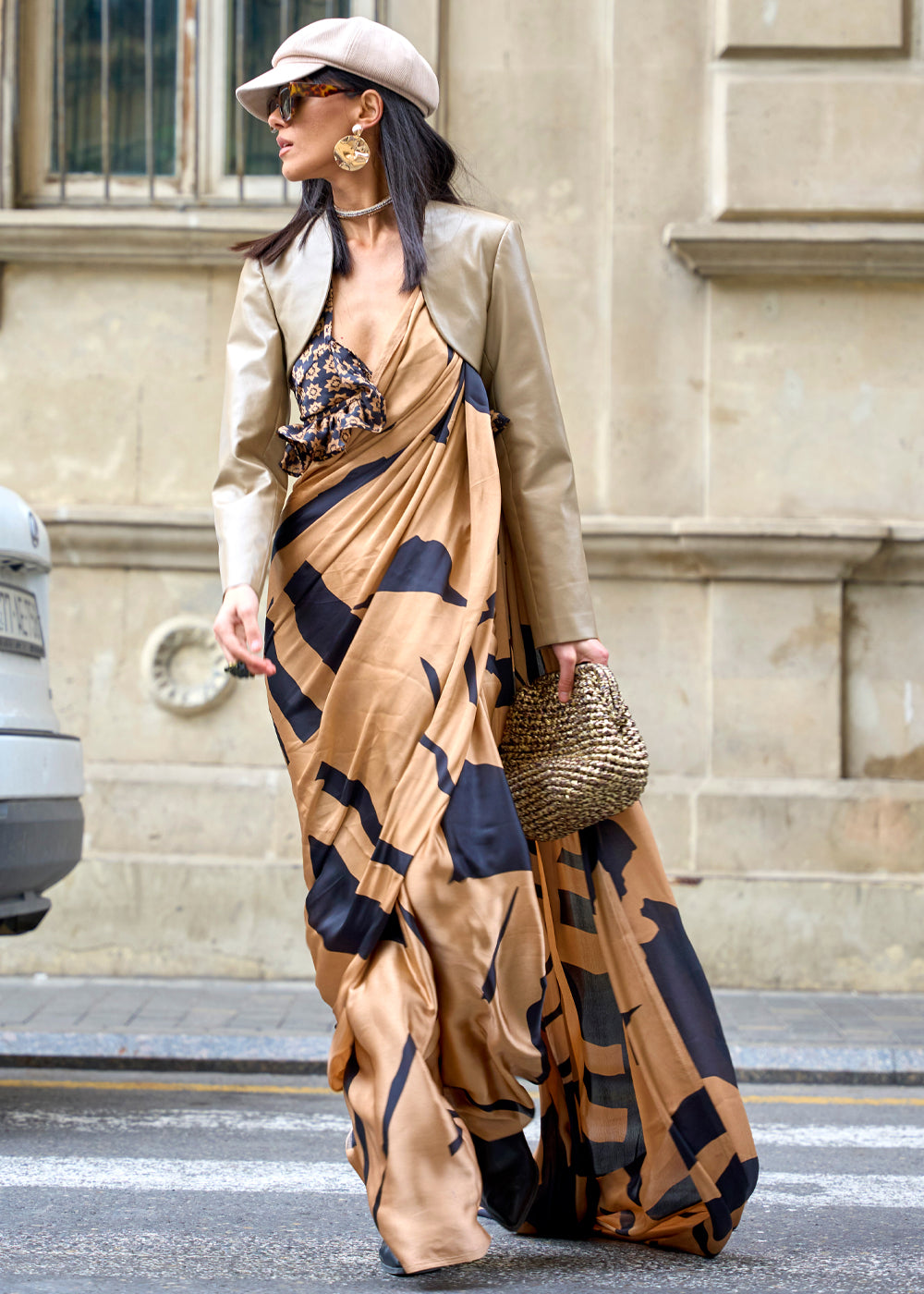 Brown Queen Digital Printed Satin Crepe Saree with Blouse Piece – Festive & Partywear