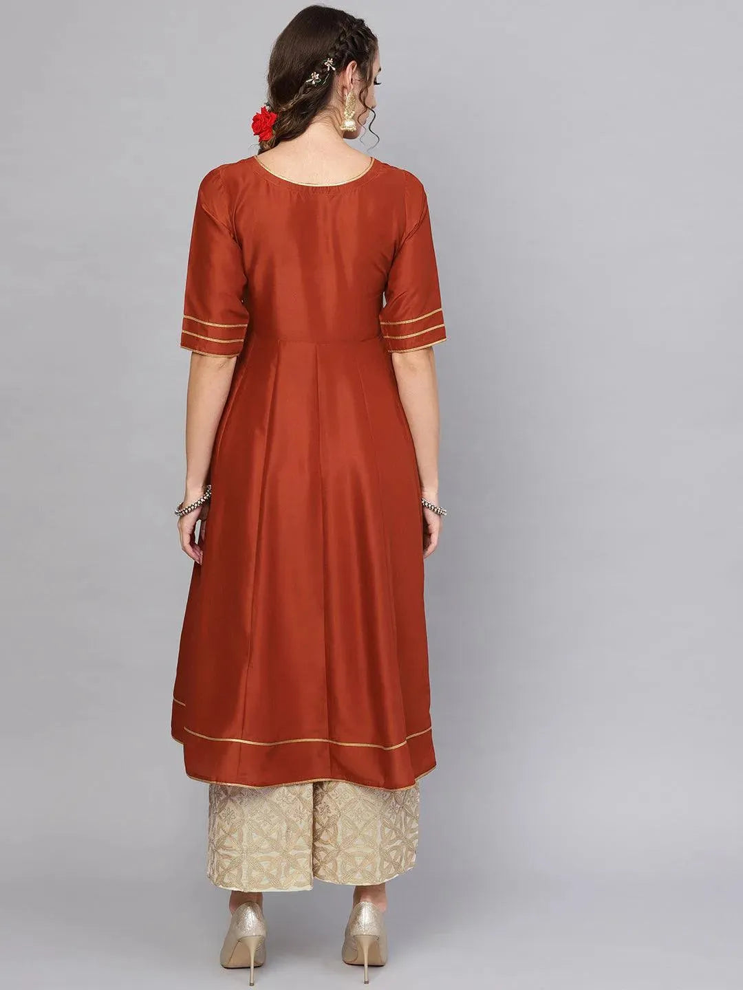 Anouk Brown Solid Muslin Anarkali Kurta With Palazzos