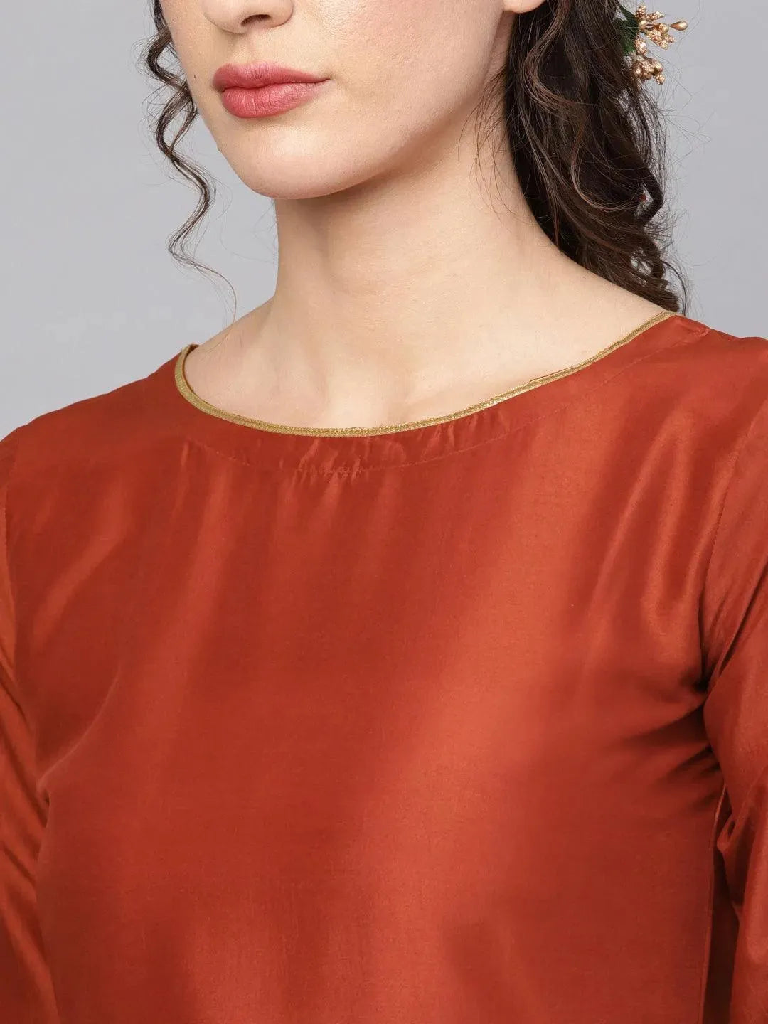 Anouk Brown Solid Muslin Anarkali Kurta With Palazzos