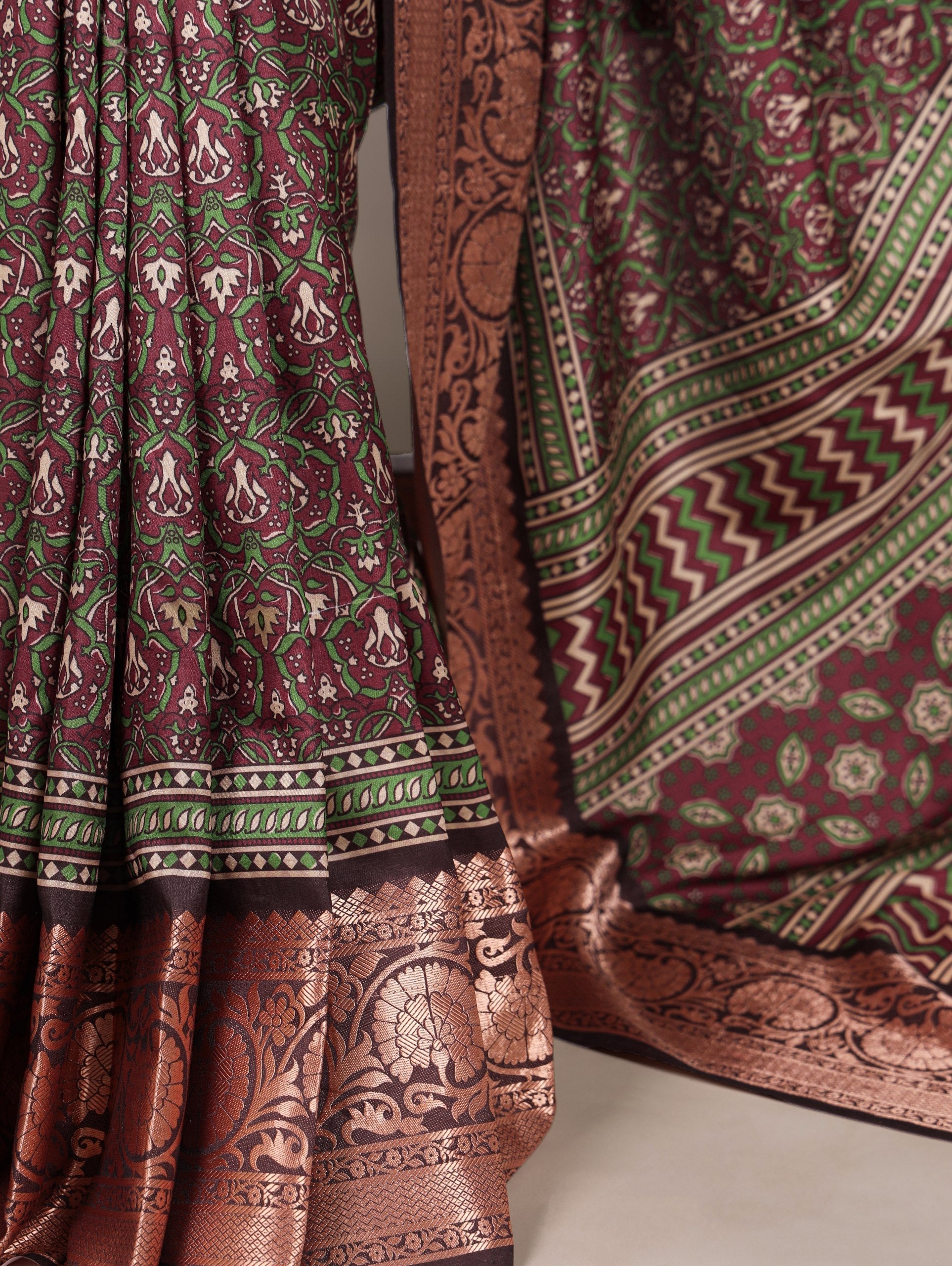 Brown Tasar Silk Printed Saree