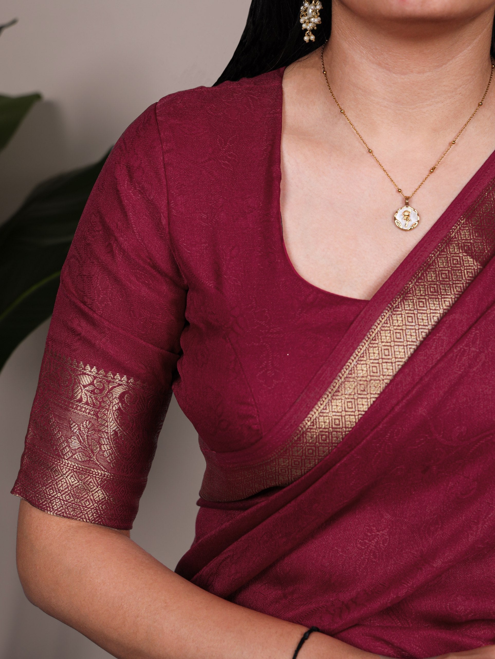 Burgundy Elegant Mass Mello Zari Weaving Saree with Matching Unstitched Blouse – Premium Party & Festive Wear