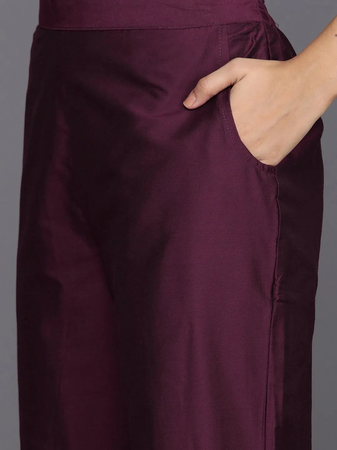 Anouk Burgundy Embroidered Silk Blend Straight Suit With Dupatta