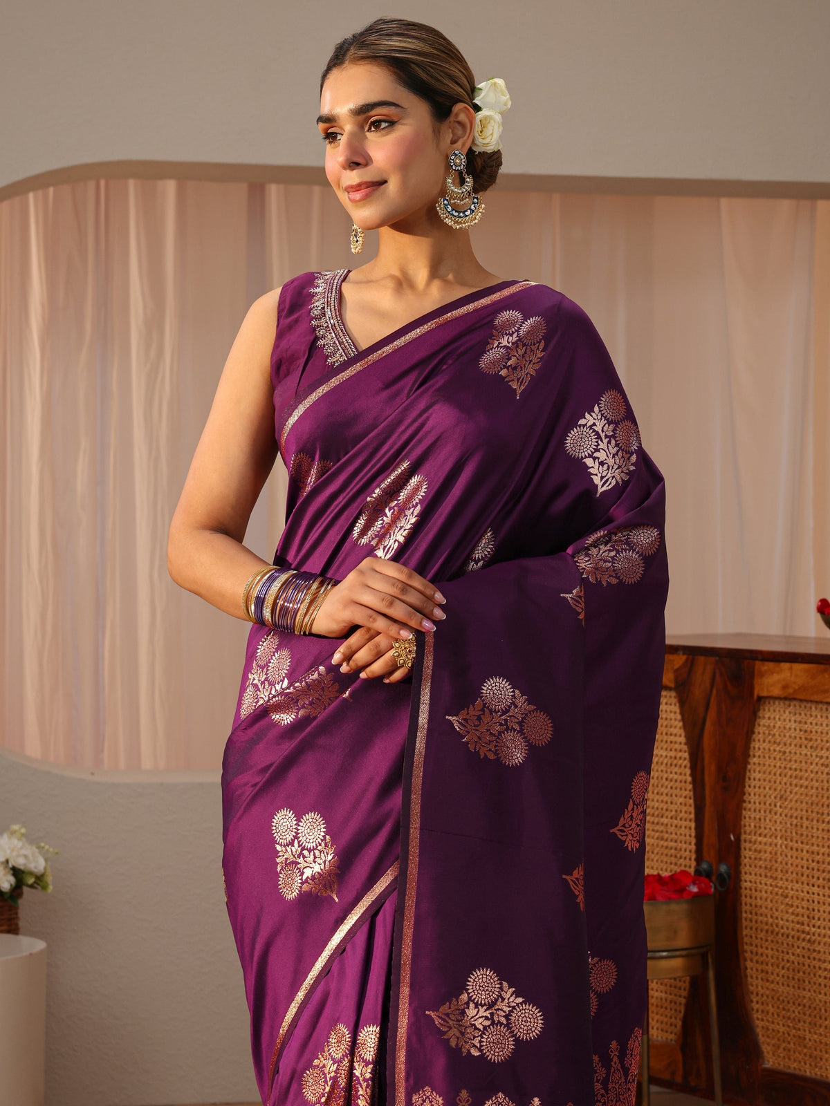 Anouk Burgundy Kanjeevaram Silk Blend Saree