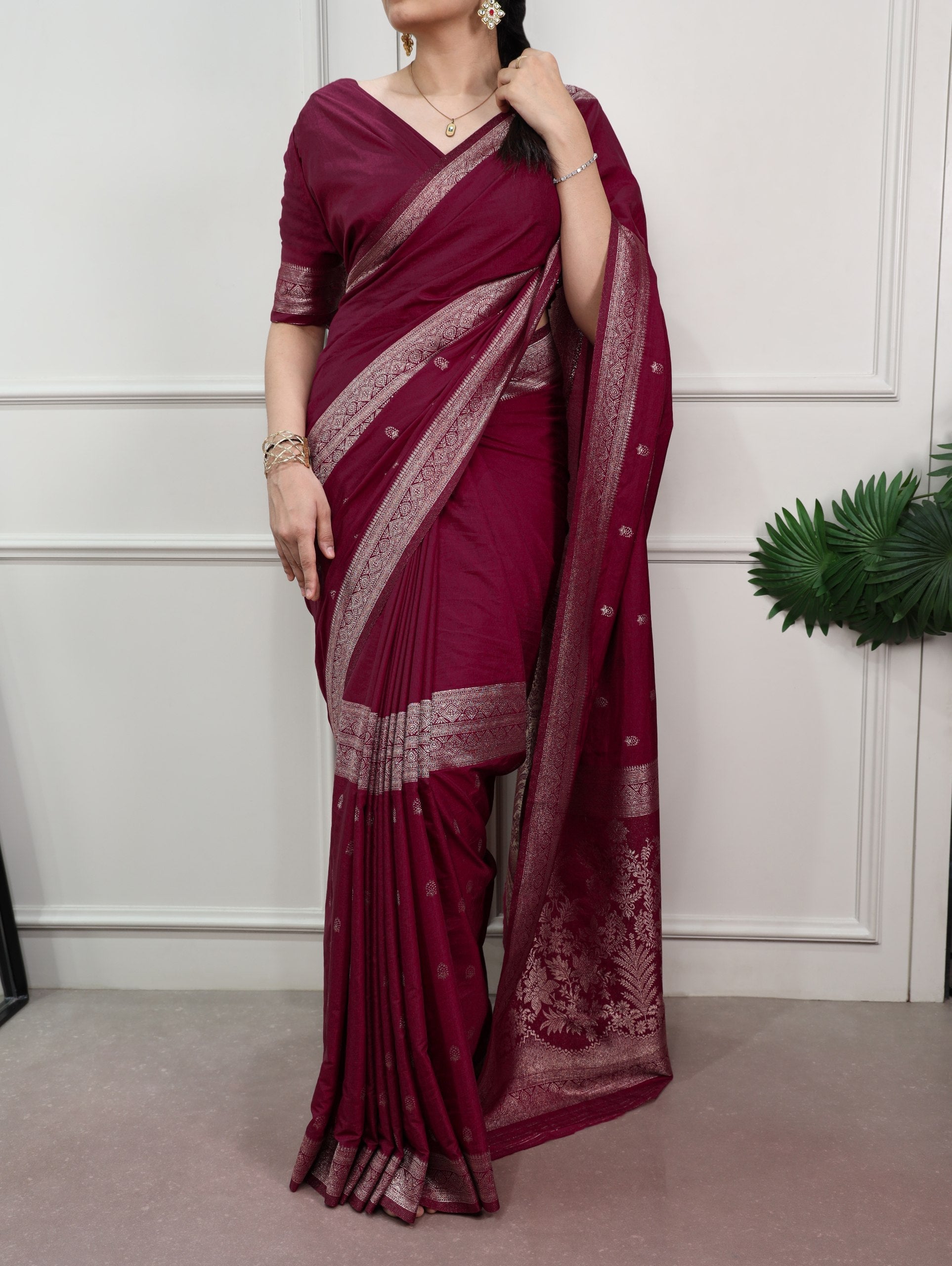 Burgundy Mysore Zari Weaving Saree