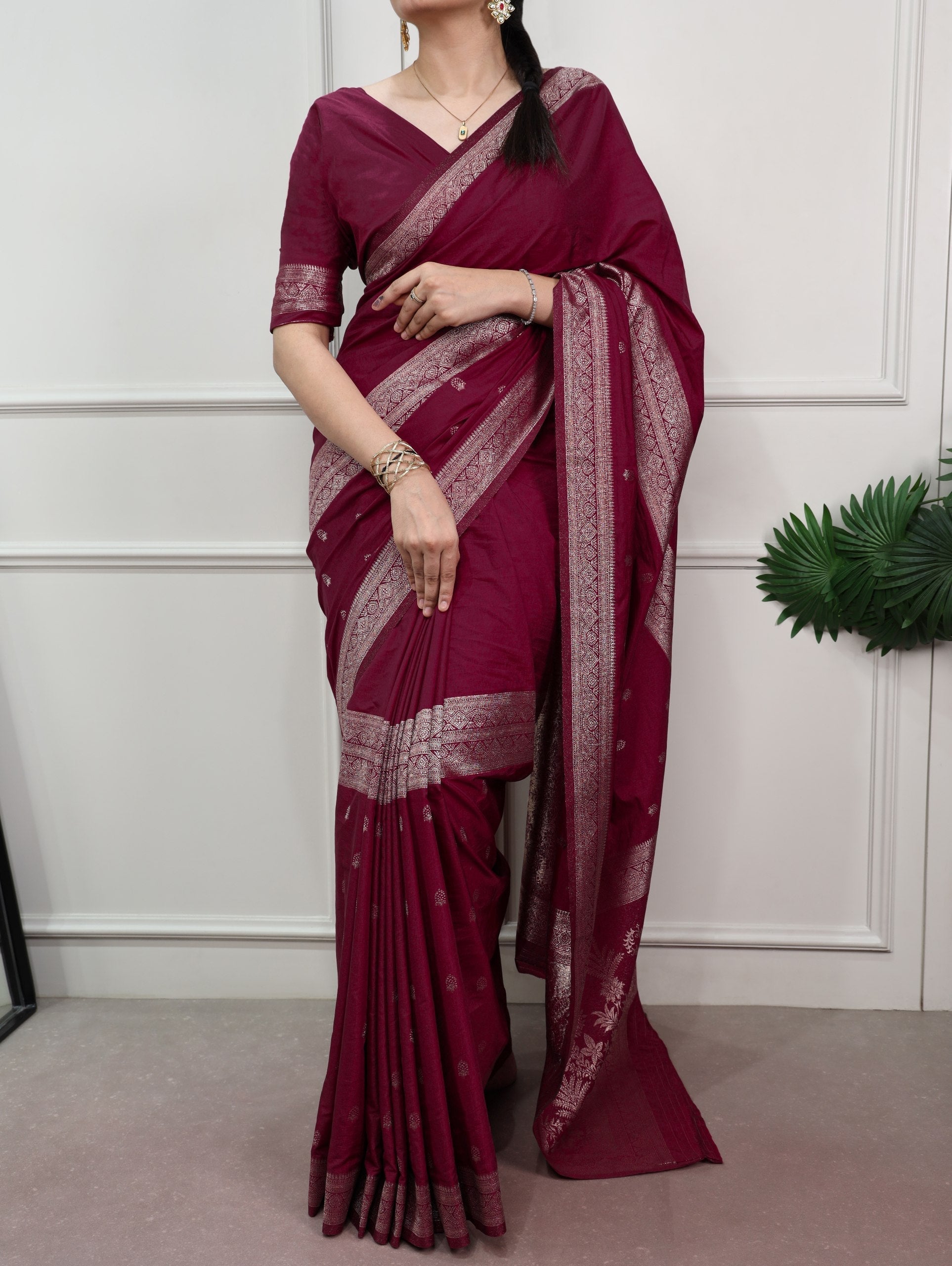 Burgundy Mysore Zari Weaving Saree
