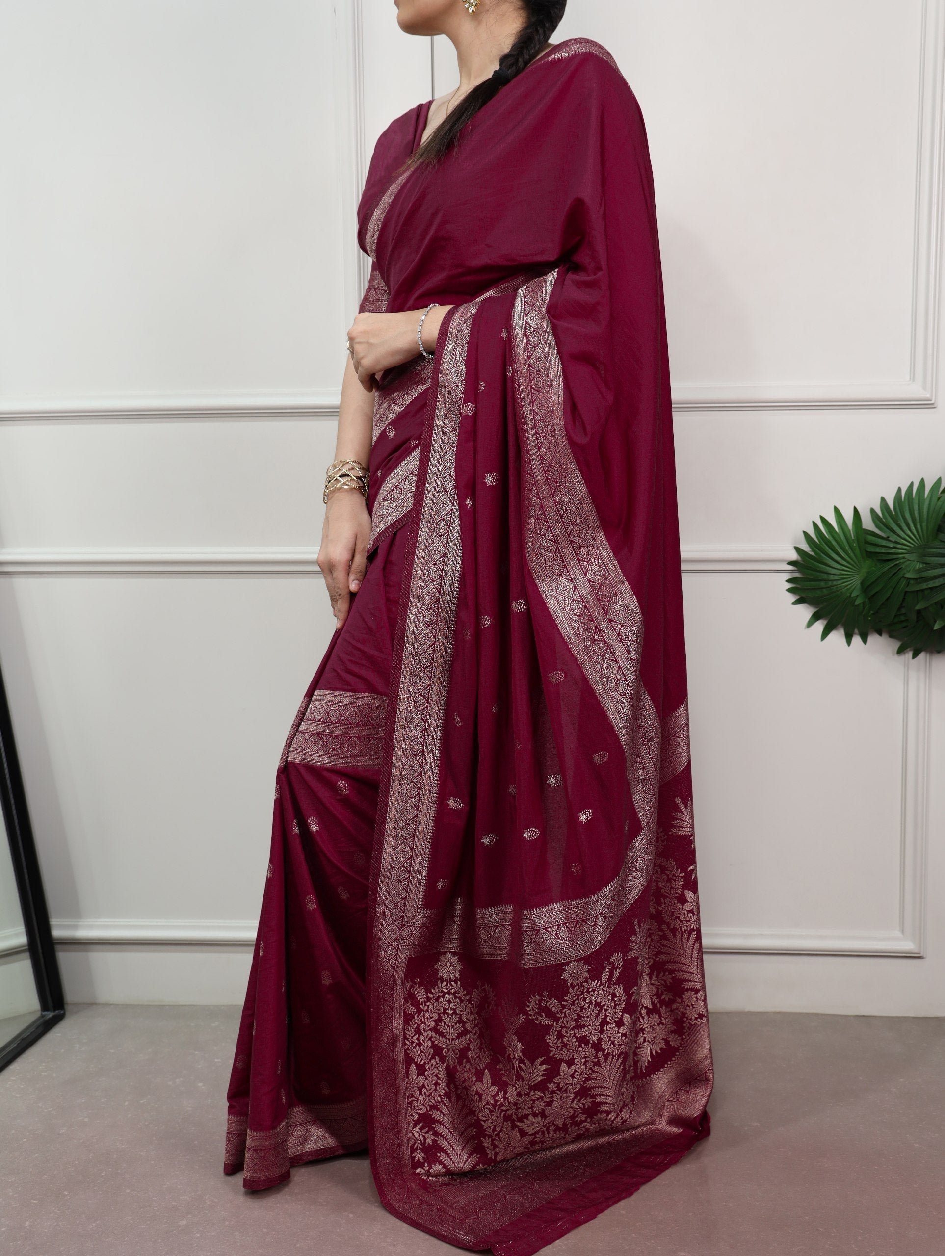 Burgundy Mysore Zari Weaving Saree