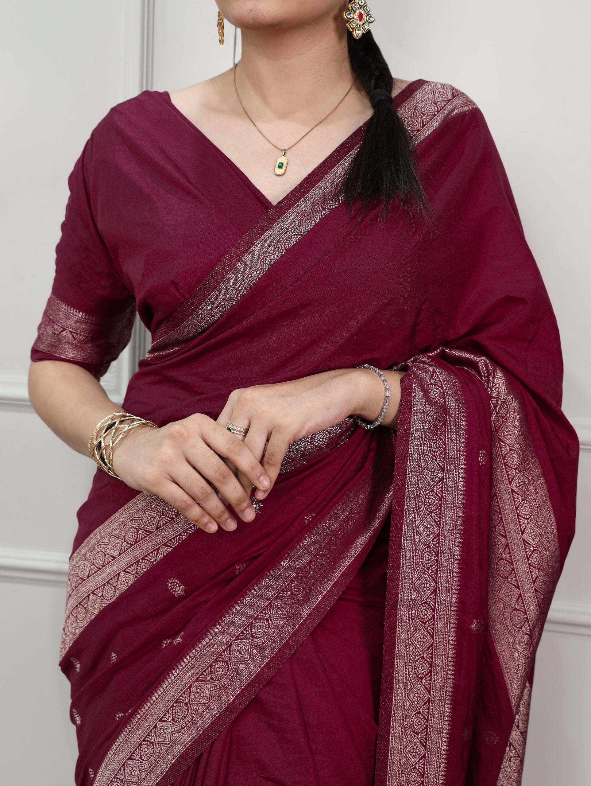 Burgundy Mysore Zari Weaving Saree