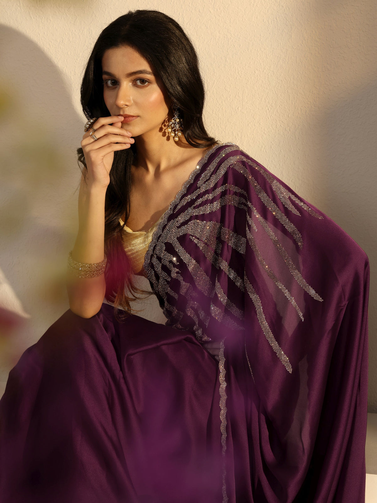 Anouk Burgundy Silk Blend Saree With Unstiched Blouse Piece