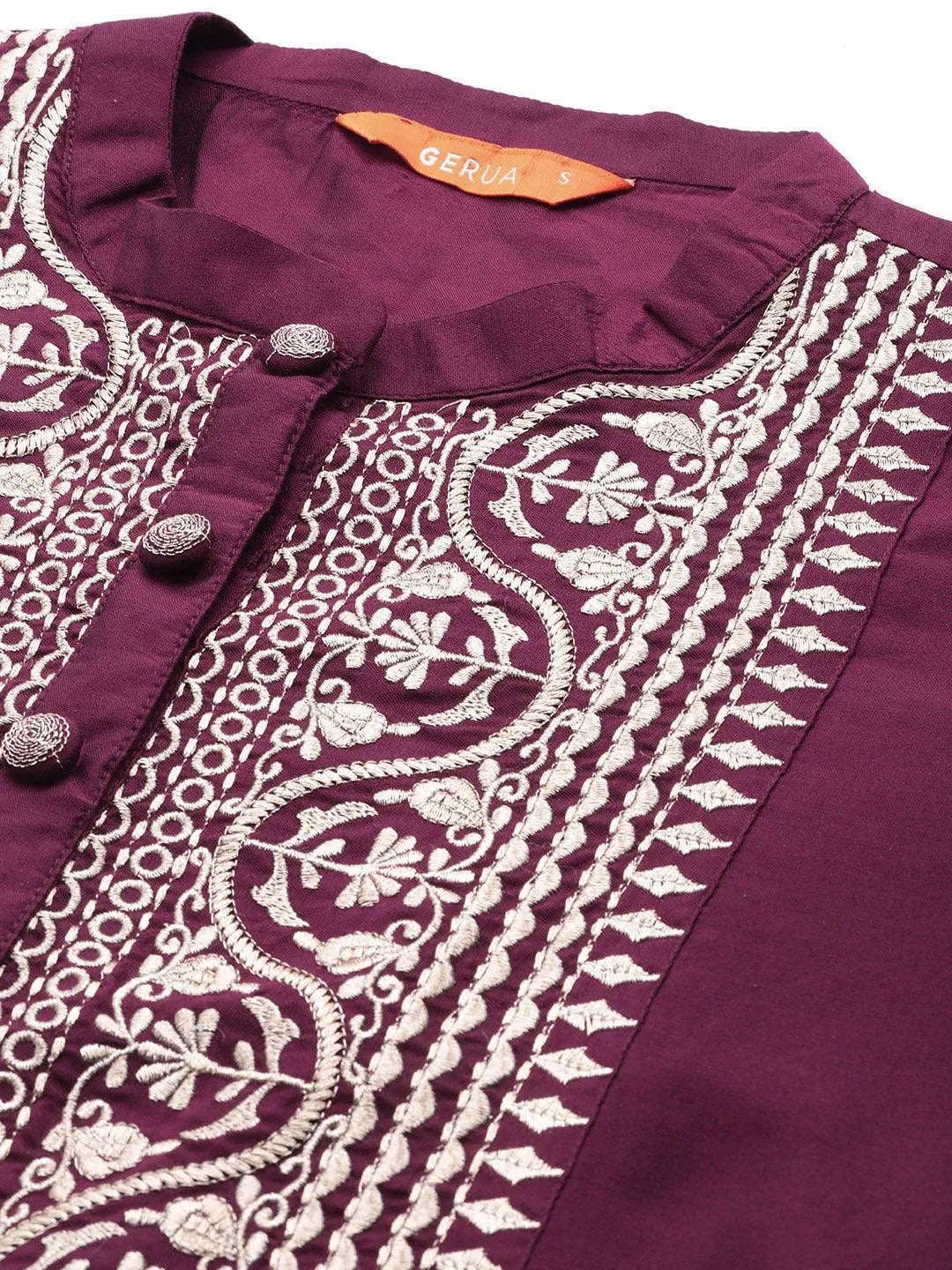 Anouk Burgundy Yoke Design Silk Blend Straight Suit With Dupatta