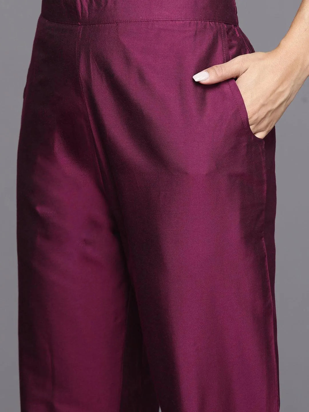 Anouk Burgundy Yoke Design Silk Blend Straight Suit With Dupatta