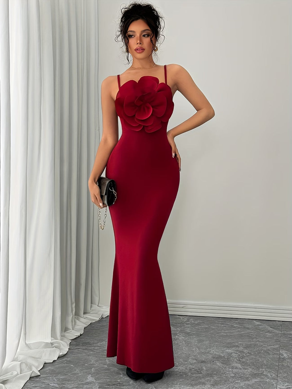 Women's Elegant 3D Floral Statement Maxi Dress
