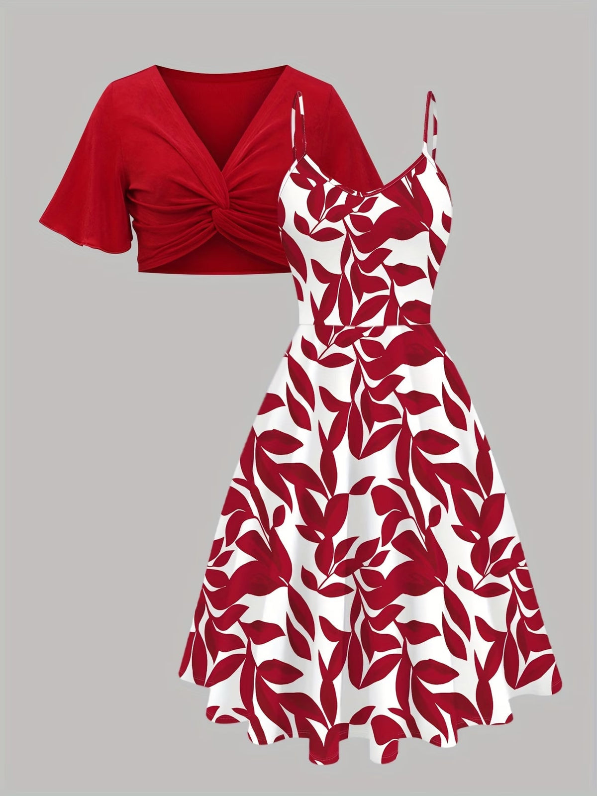 Women Summer Vacation Floral Dress & Top 2-Piece Set