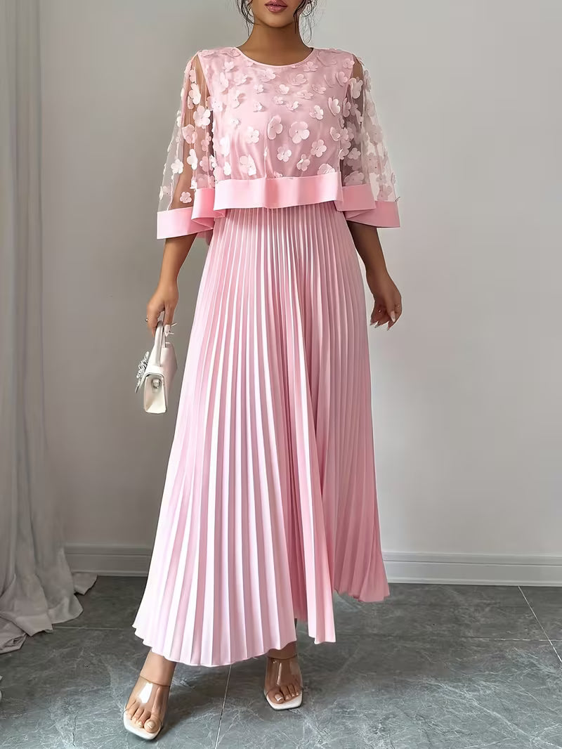 Women’s Elegant 3D Floral Appliqué Dress