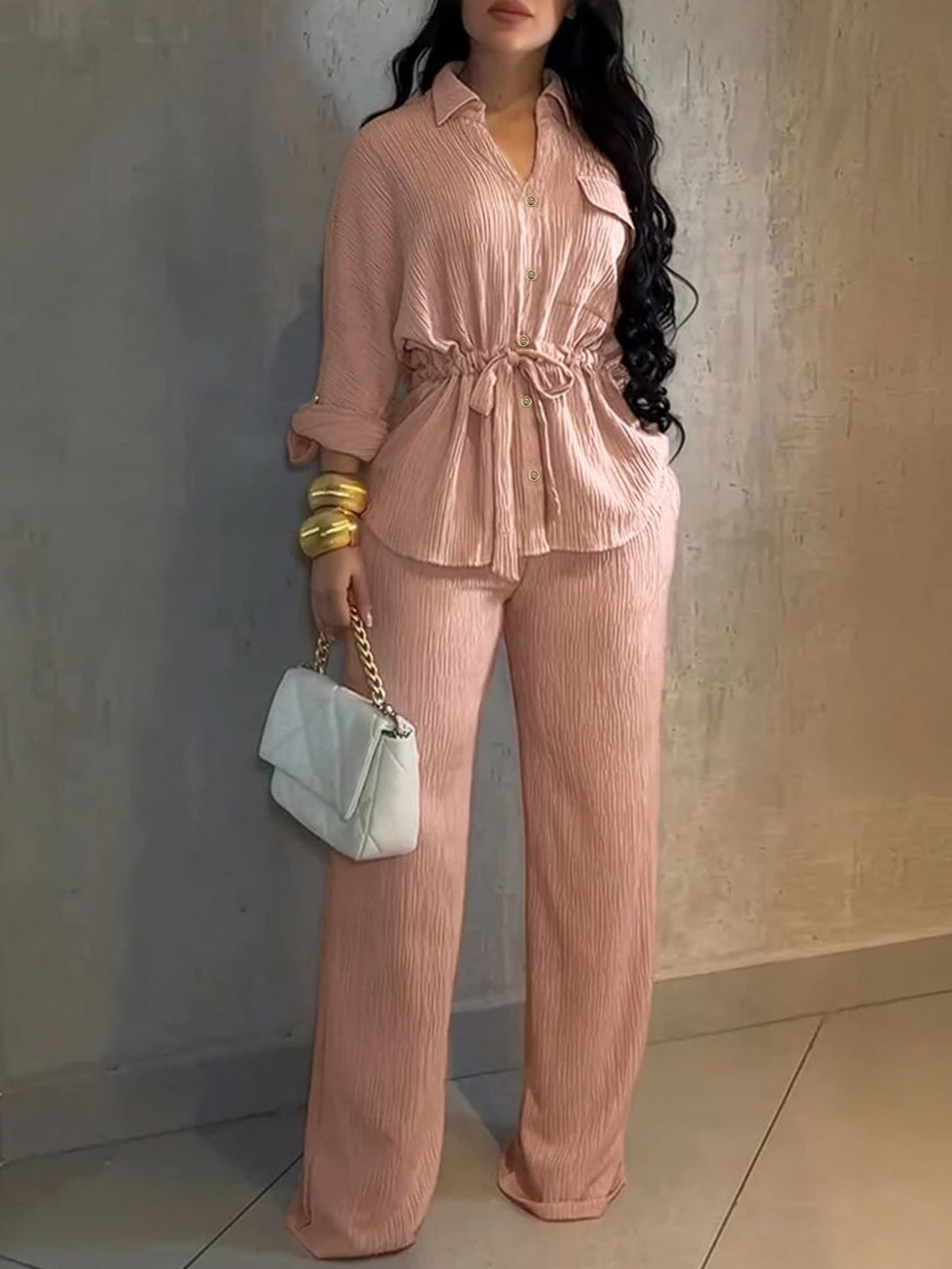 Chic Drawstring Wide-Leg Co-Ord Set