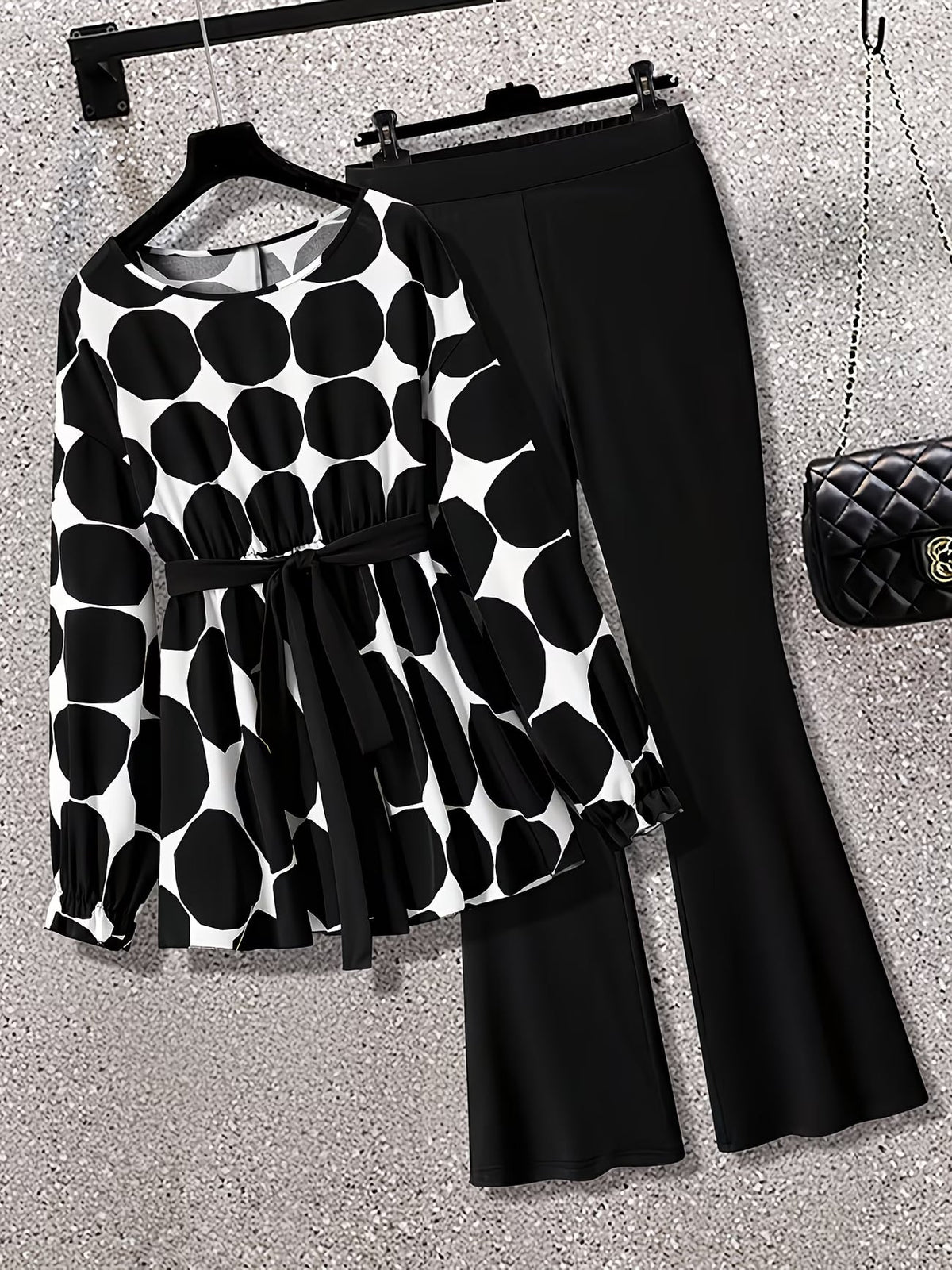 Women's Elegant Waist-Tied Top & Flared Pants Two-Piece Set