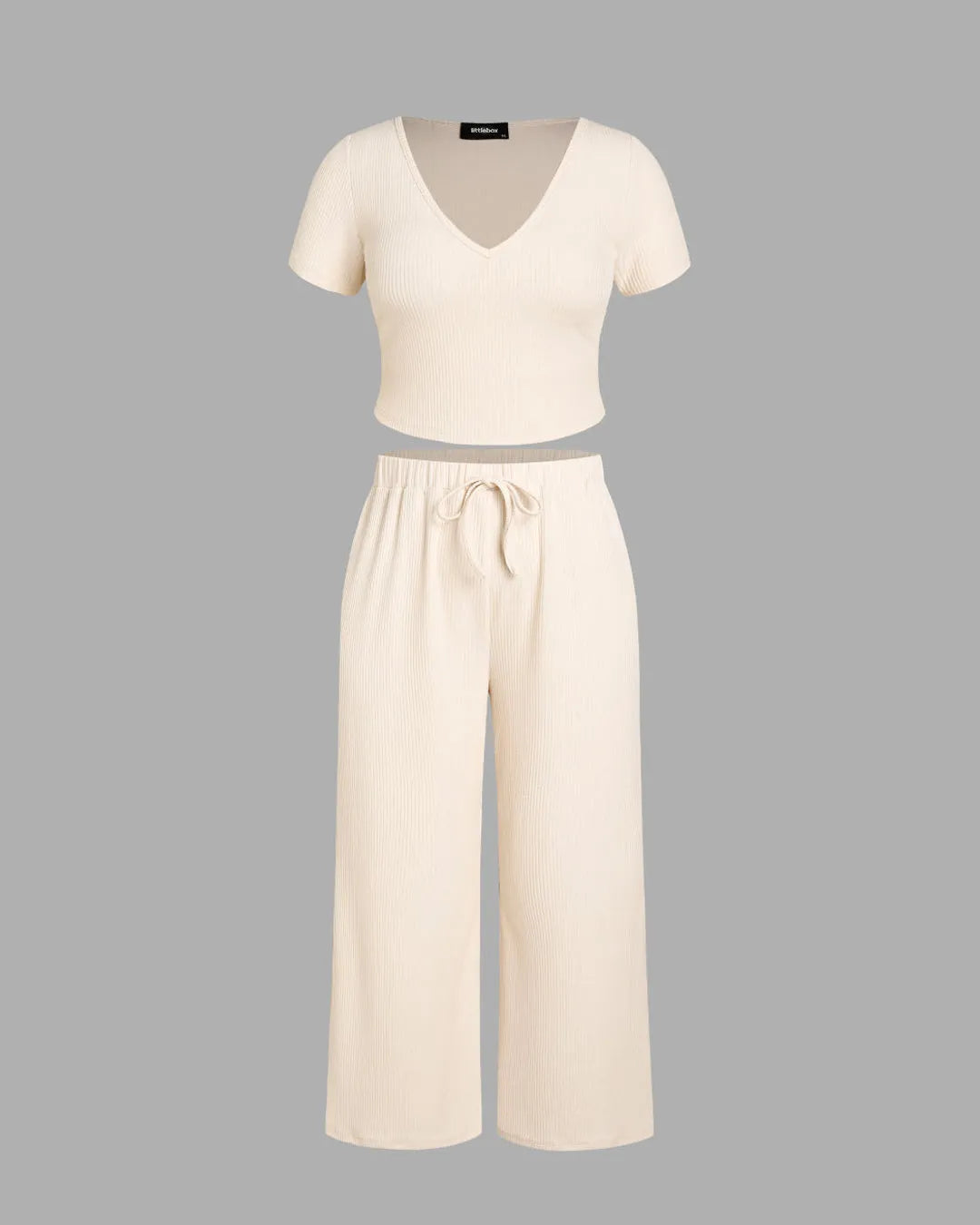 Short Sleeve Crop Top & Wide Knotted Pant In Off-White
