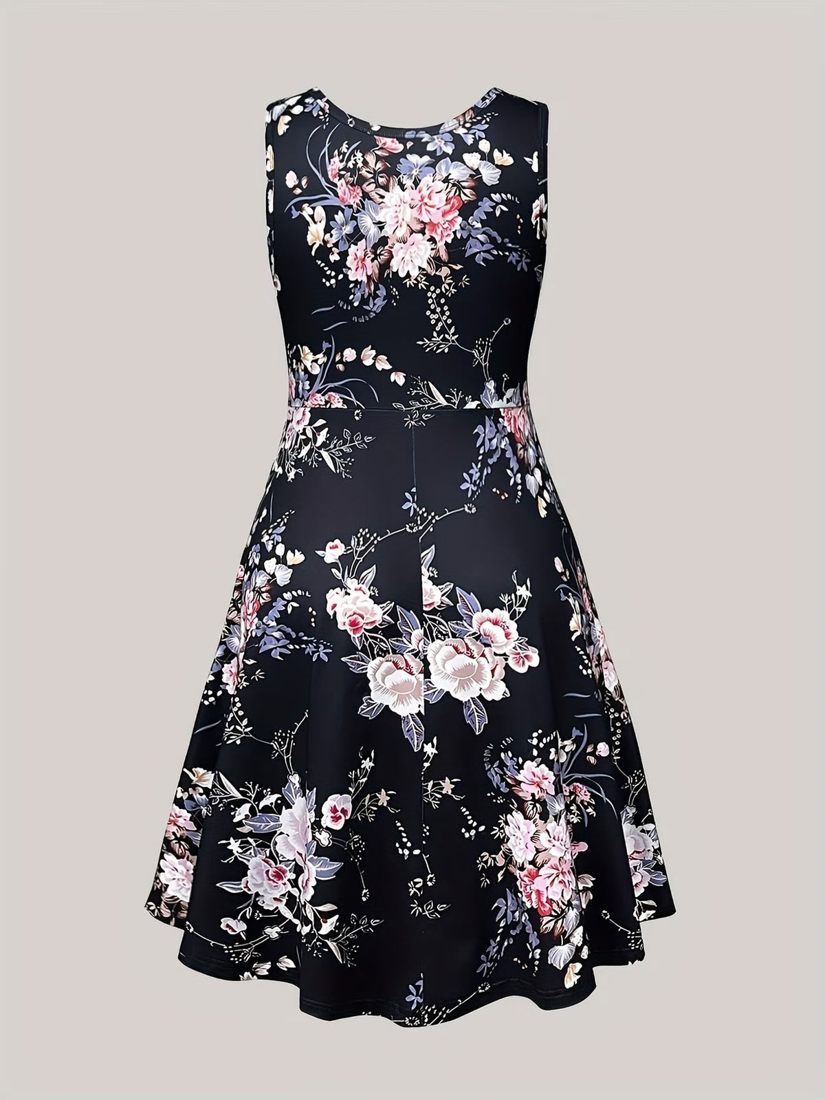 Plus Size Women Elegant Lace Coat & Printed Vest Dress 2-Piece Outfit Set