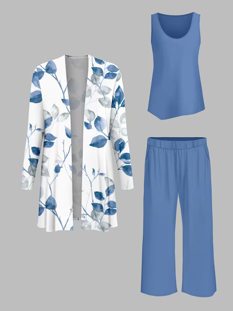 Women’s 3pcs Printed Cardigan, Vest & Pants Set