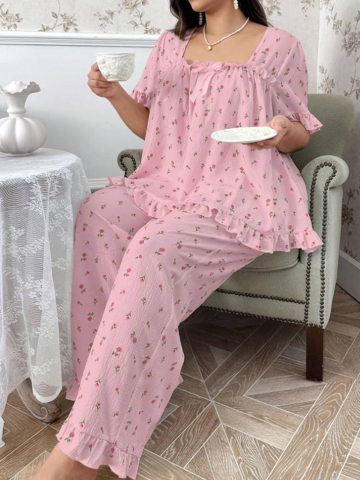 Chic Bow Print Lounge Co-Ord Set