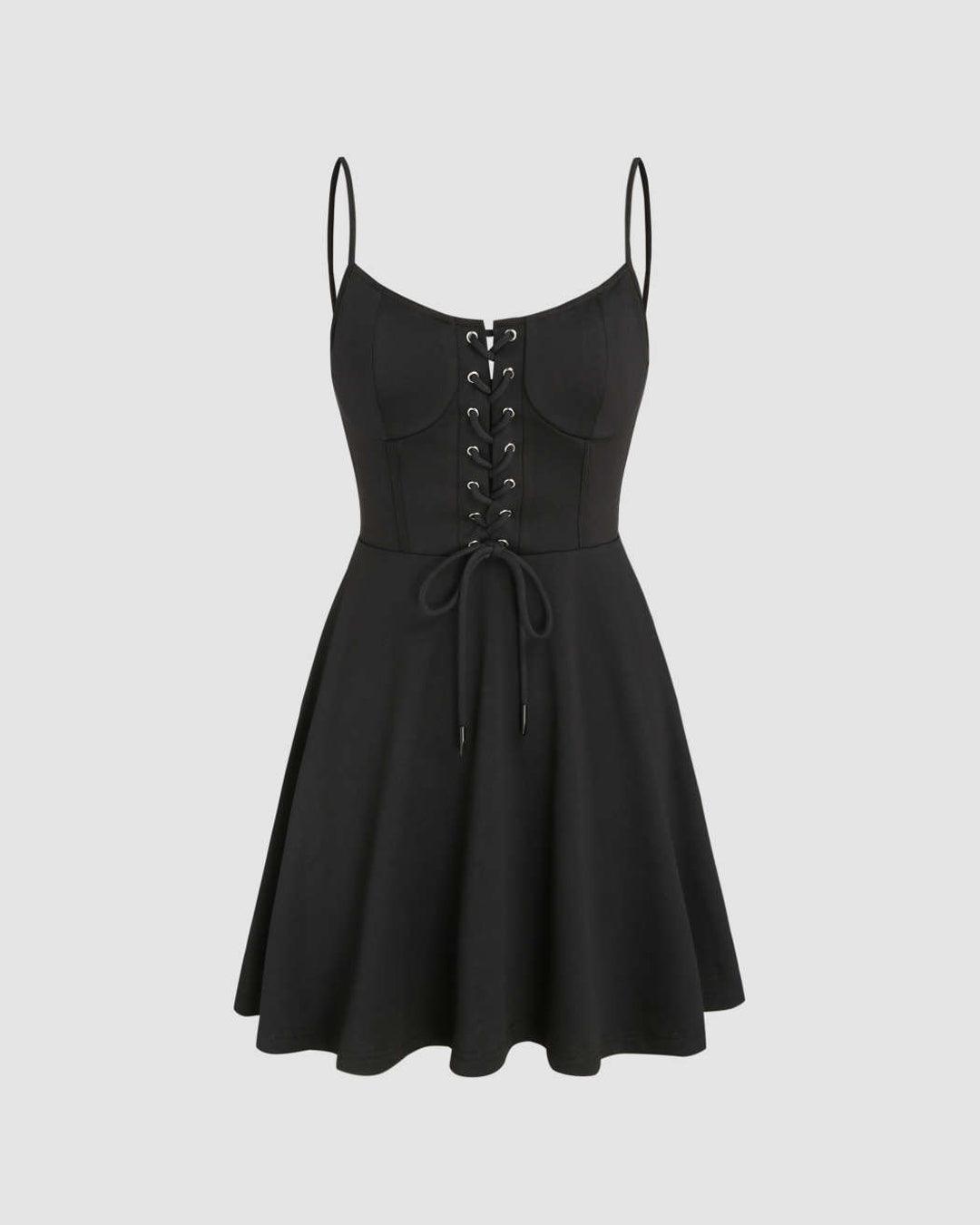 Black Two Piece Dress with Corset Detail and Hoodie Shrug